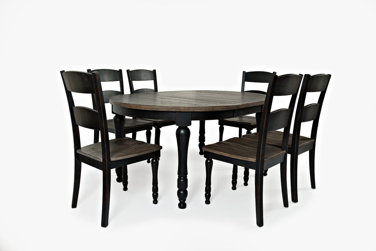 Madison County Vintage Black Round to Oval Dining Table w/ 6 Chairs - Ornate Home