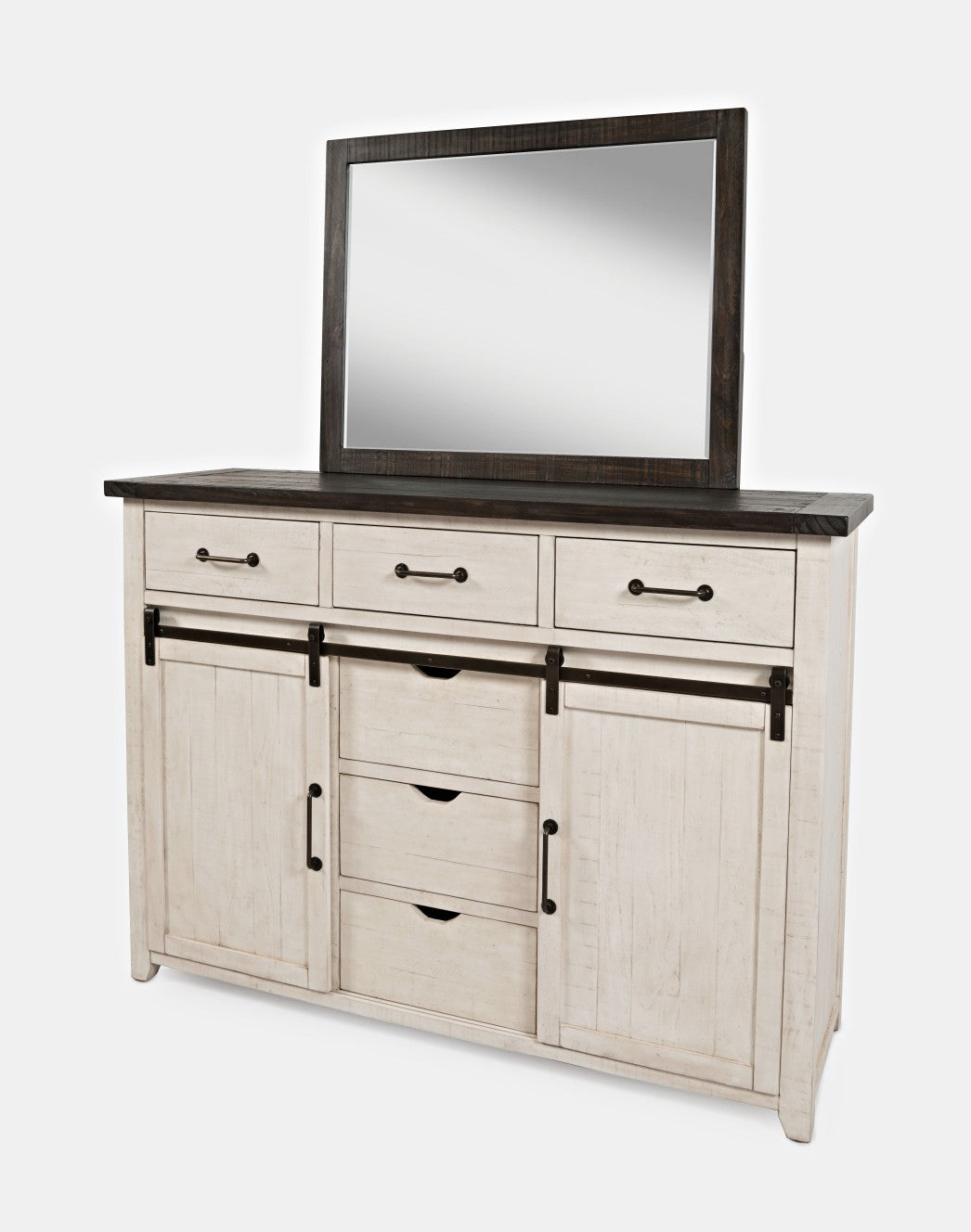 Madison County Vintage White/Barnwood Door Dresser - Ornate Home