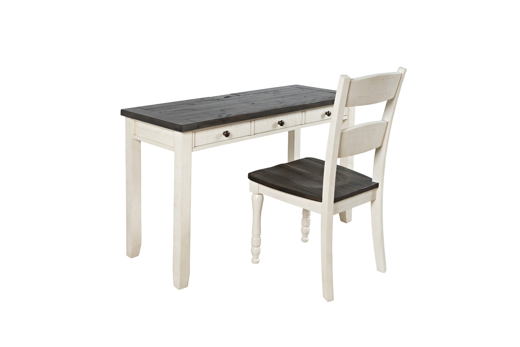 Madison County Vintage White/Brown Power Desk and Chair - Ornate Home