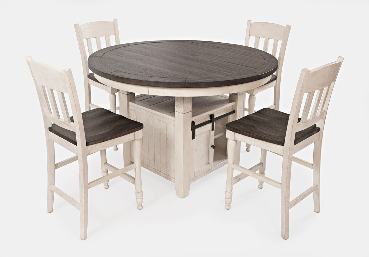 Madison County Vintage White Round Dining Dining Table w/ 4 Stools - Ornate Home