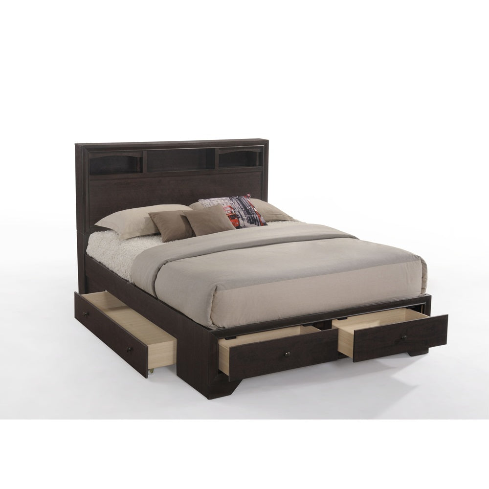 Madison II Espresso Platform Eastern King Bed w/ Storage - Ornate Home