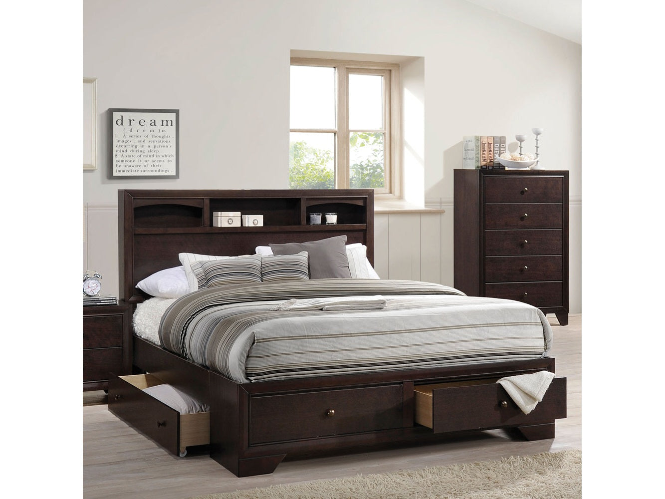 Madison II Espresso Platform Eastern King Bed w/ Storage - Ornate Home