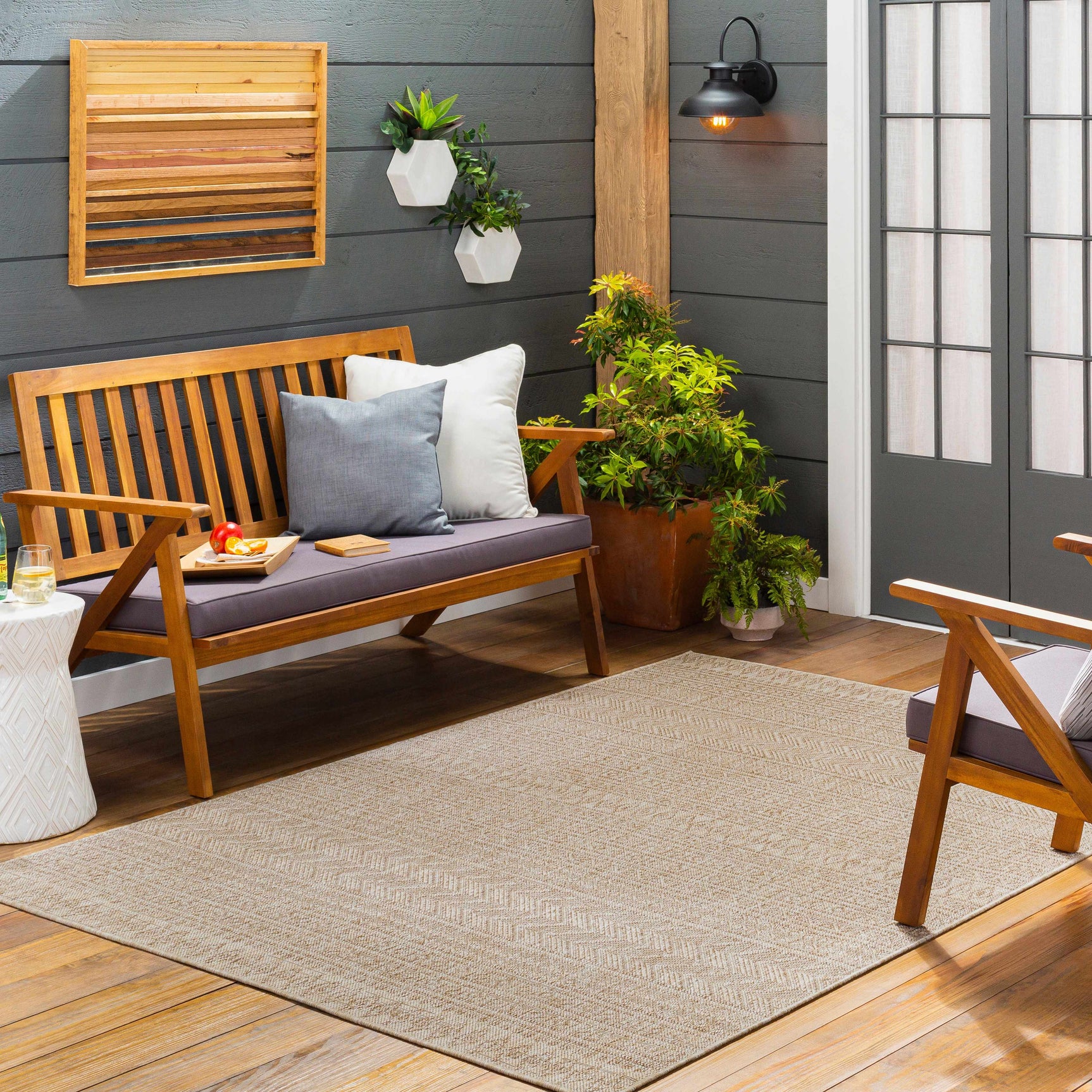 Madras Cream All Over Performance Outdoor Rug - Ornate Home