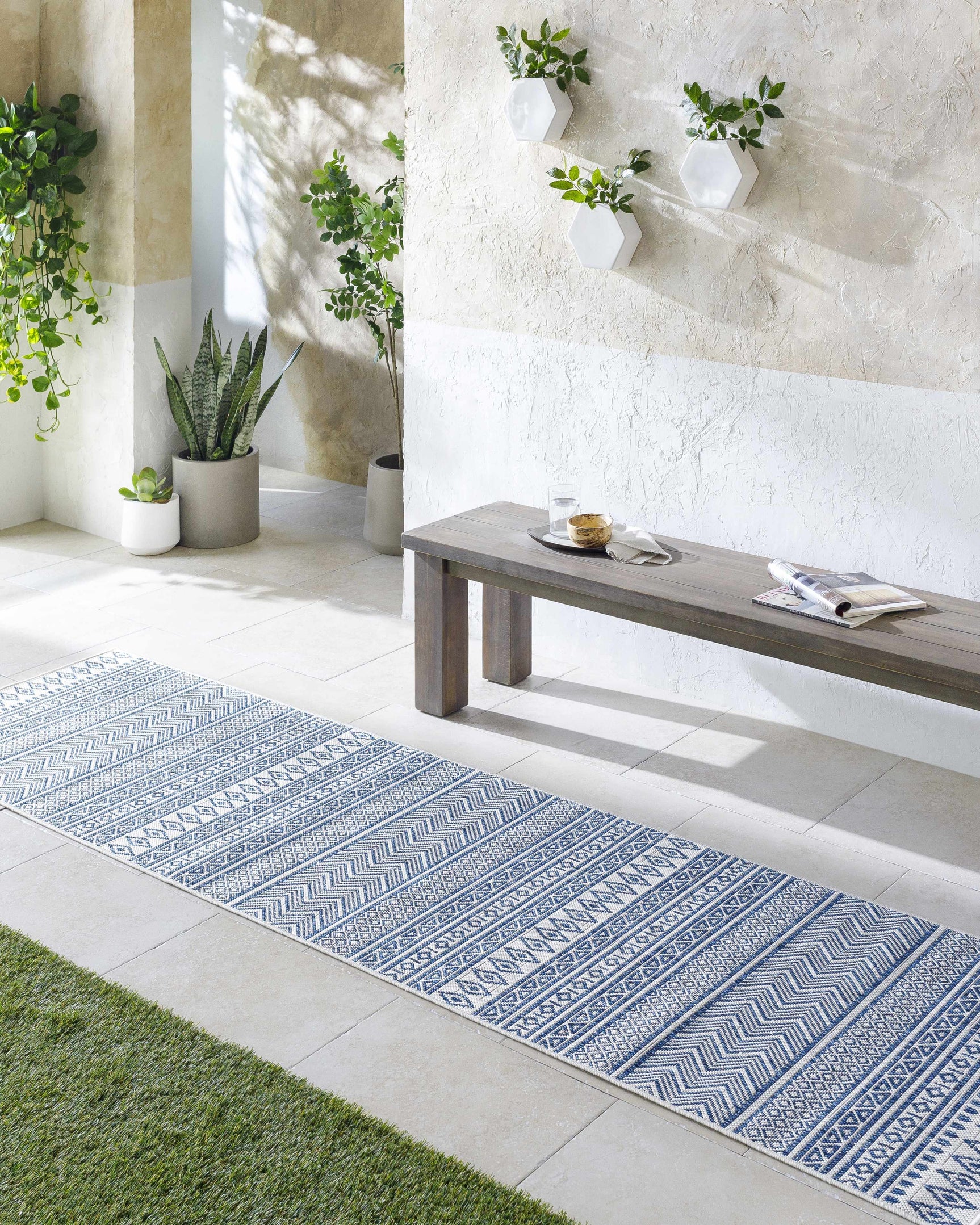 Madras Light Blue Green All Over Performance Outdoor Area Rug - Ornate Home