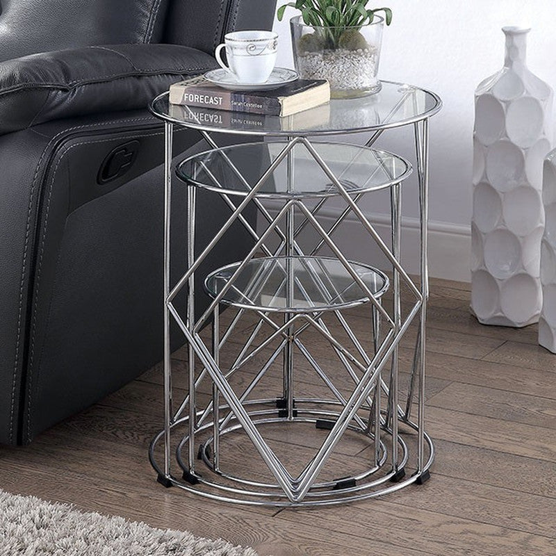Madyson Chrome 3 Pc. Nesting Table - Ornate Home