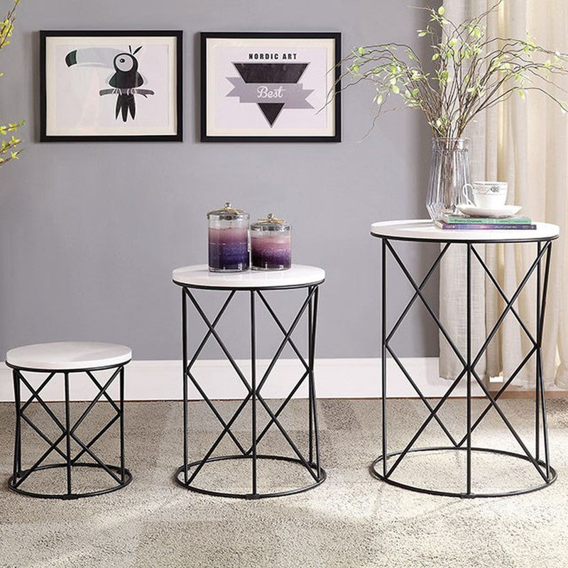 Madyson White/Black 3 Pc. Nesting Table - Ornate Home