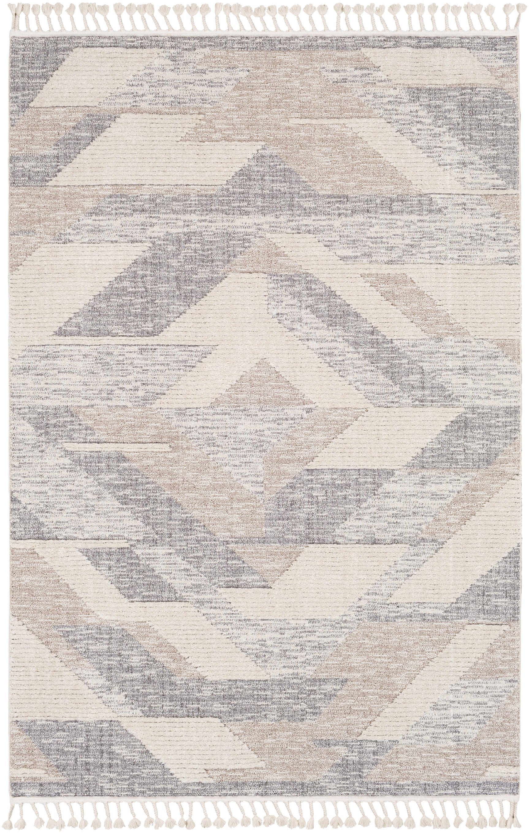 Magazine Geometric High/Low Pile Rug with Tassels - Clearance - Ornate Home