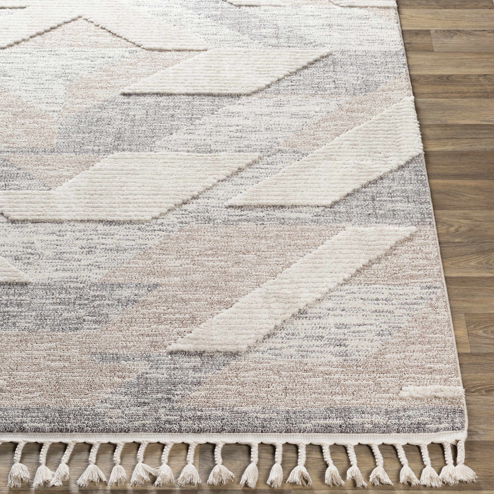 Magazine Geometric High/Low Pile Rug with Tassels - Clearance - Ornate Home