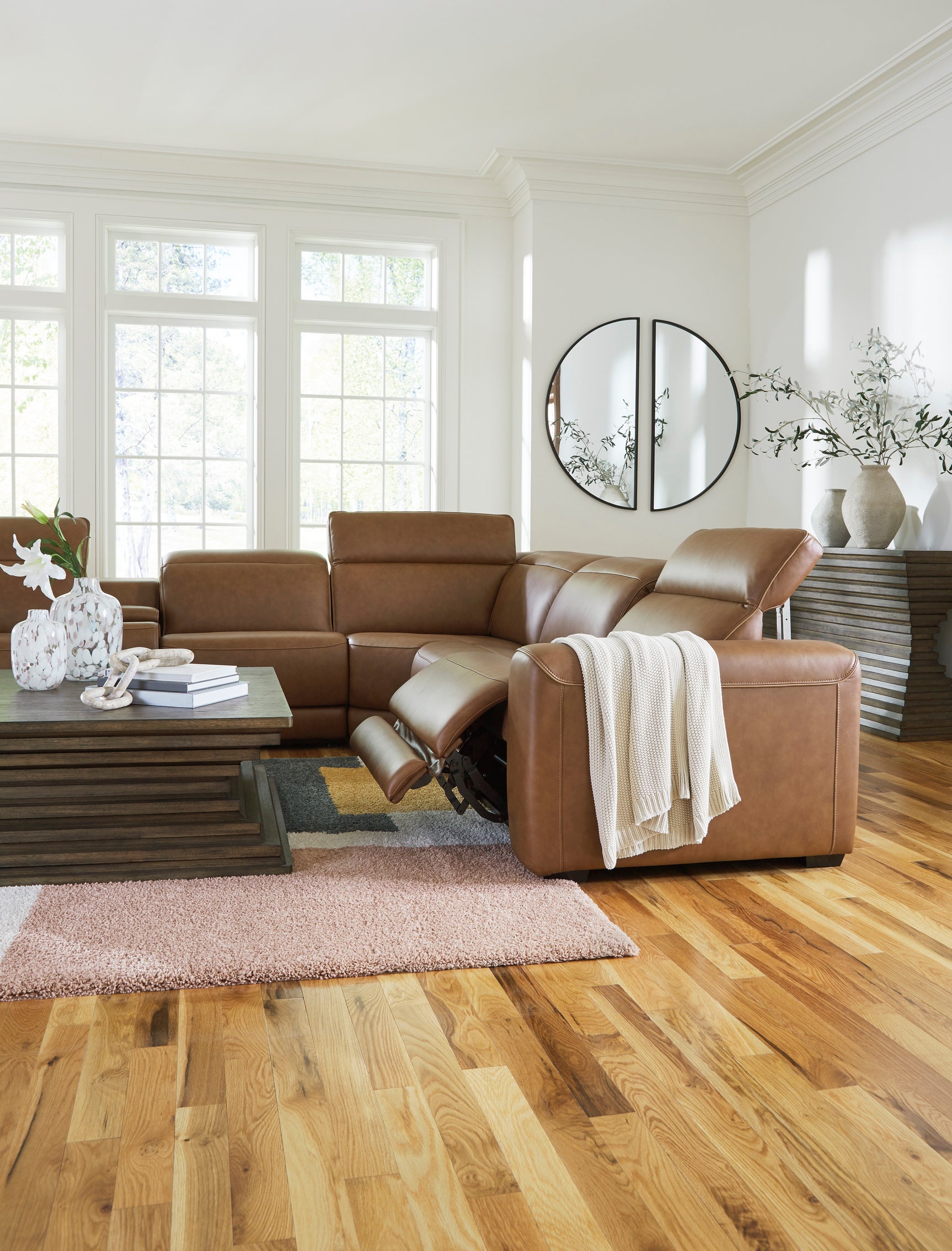 Magic Man Caramel 6-Piece Power Reclining Sectional w/Console (Online Special Price) - Ornate Home