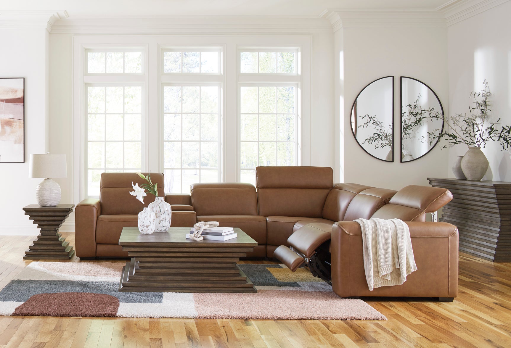 Magic Man Caramel 6-Piece Power Reclining Sectional w/Console - Ornate Home