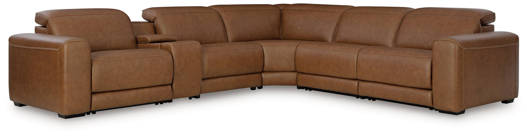 Magic Man Caramel 6-Piece Power Reclining Sectional with Console - Ornate Home
