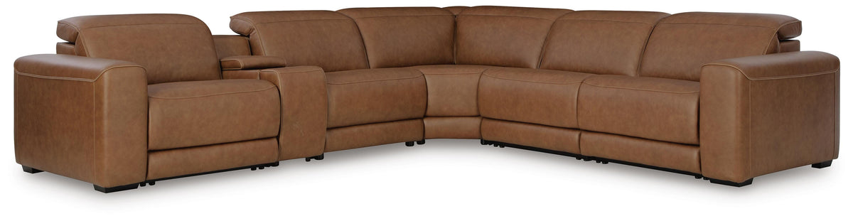Magic Man Caramel 6-Piece Power Reclining Sectional with Console - Ornate Home