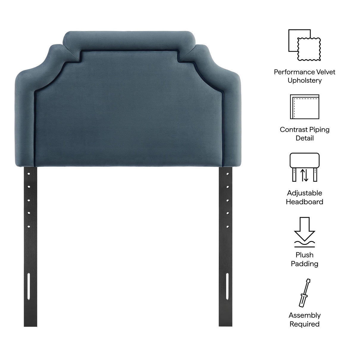 Magnolia Cadet Blue/Midnight Stain-Resistant Performance Velvet Twin Size Headboard - Ornate Home