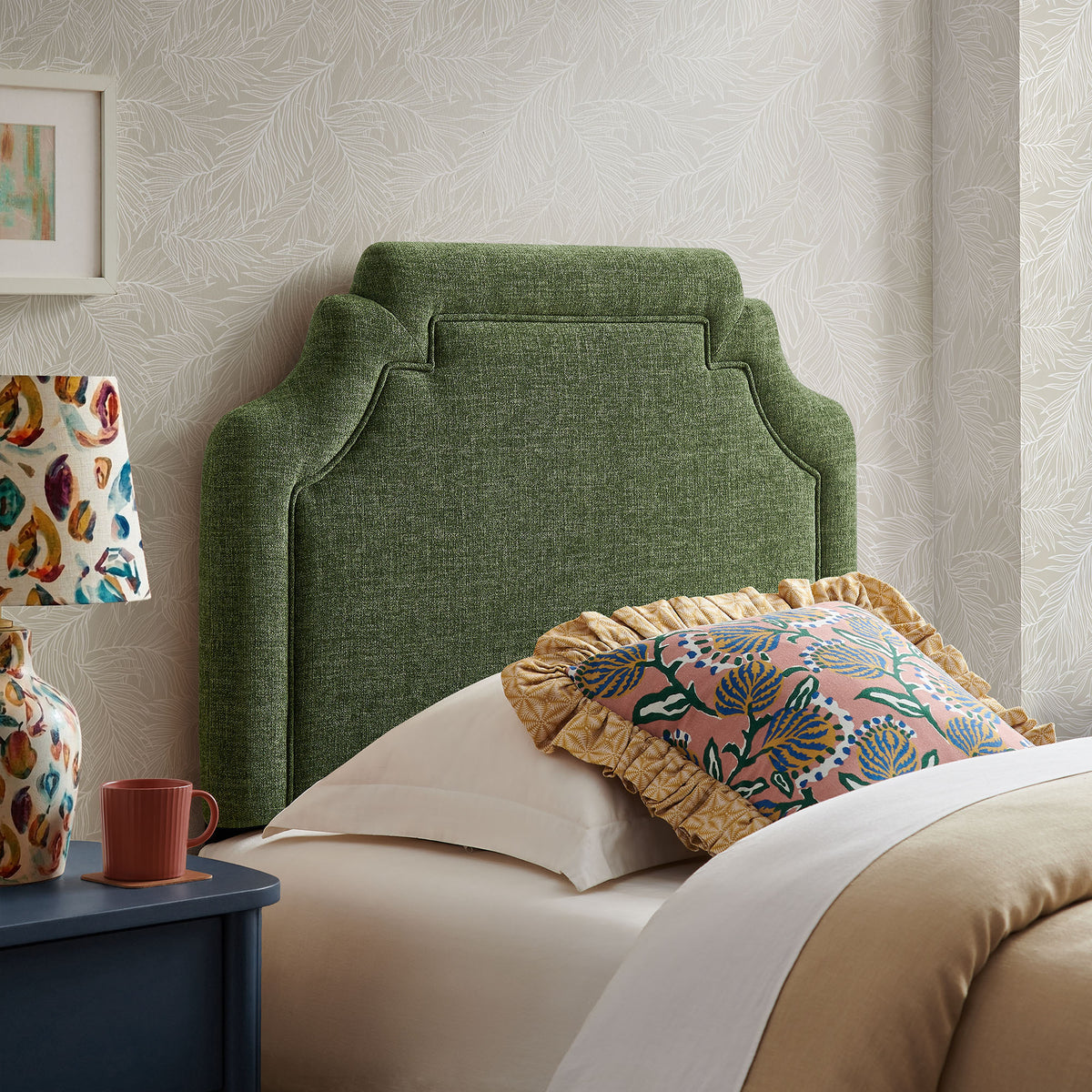 Magnolia Foliage Upholstered Fabric Twin Size Headboard - Ornate Home