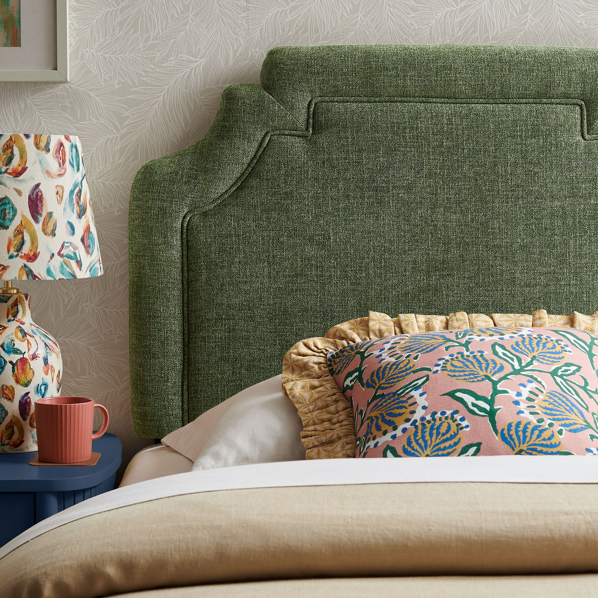 Magnolia Foliage Upholstered Fabric Twin Size Headboard - Ornate Home