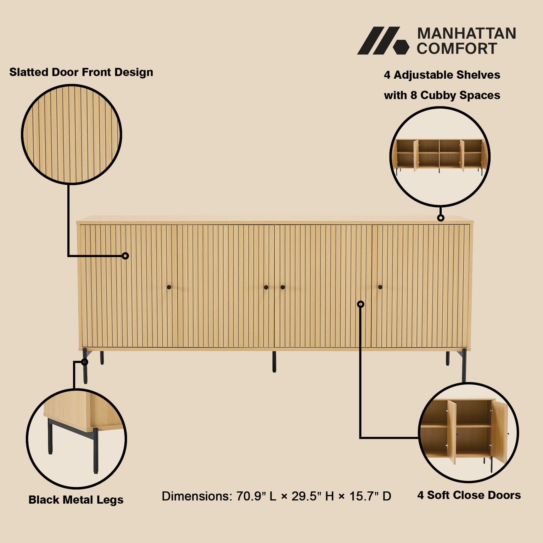 Magnolia70.9" Sideboard in Natural Oak - Ornate Home