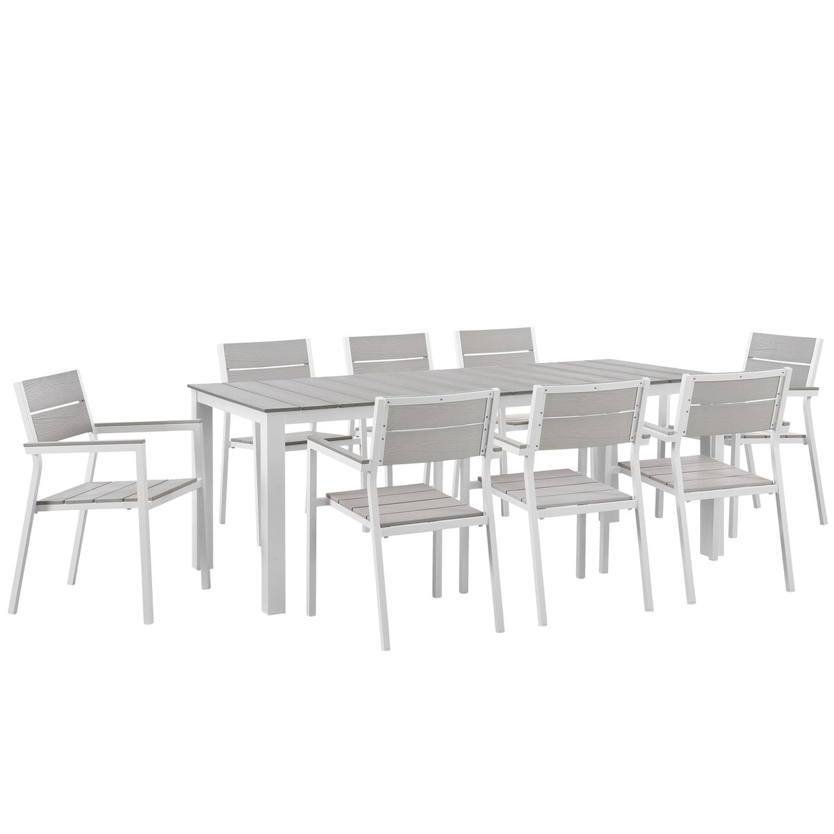 Maine White/Light Gray 9 Piece Outdoor Patio Dining Set - Ornate Home