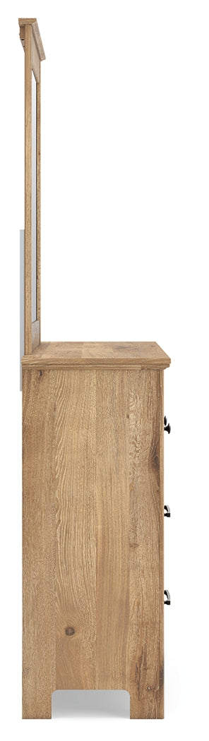 Makidern Tan Queen Panel Bed with Storage, Dresser and Mirror - Ornate Home