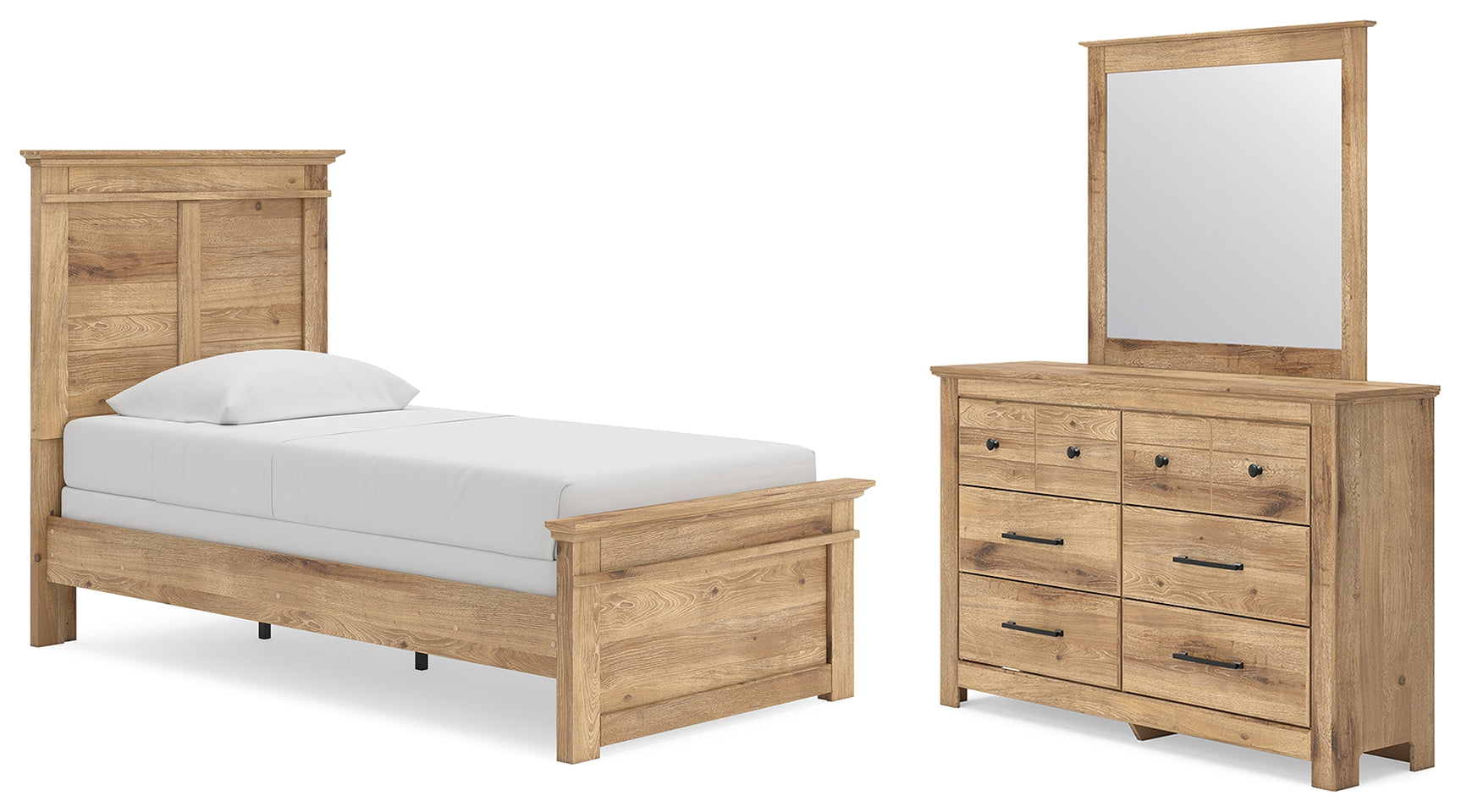 Makidern Tan Twin Panel Bed, Dresser and Mirror (Online Special Price) - Ornate Home