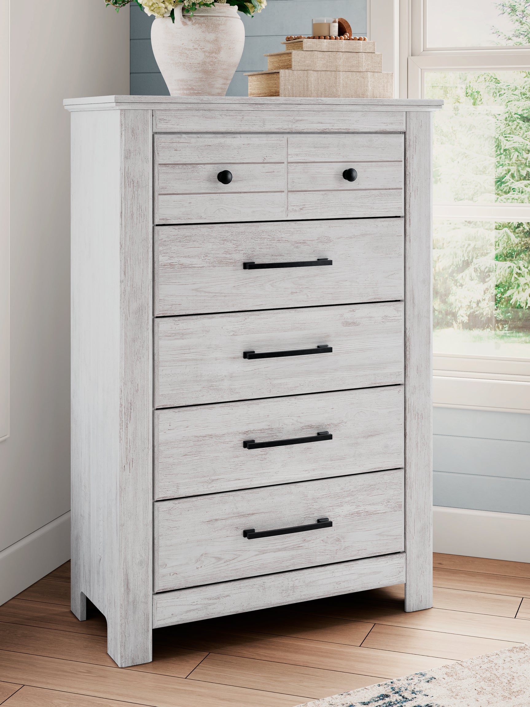 Makidern Whitewash Five Drawer Chest - Ornate Home
