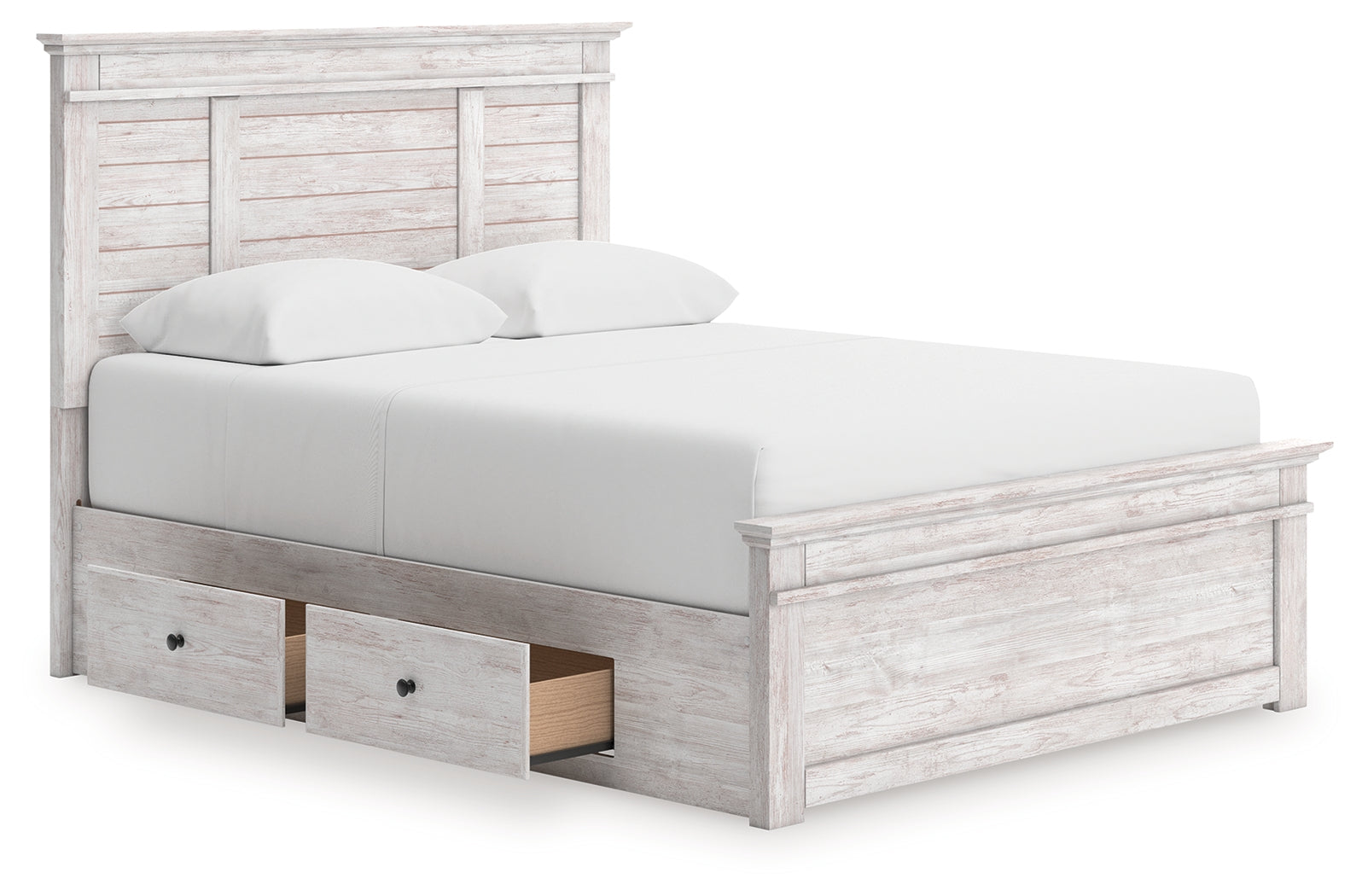 Makidern Whitewash Queen Panel 2 Storage Bed - Ornate Home