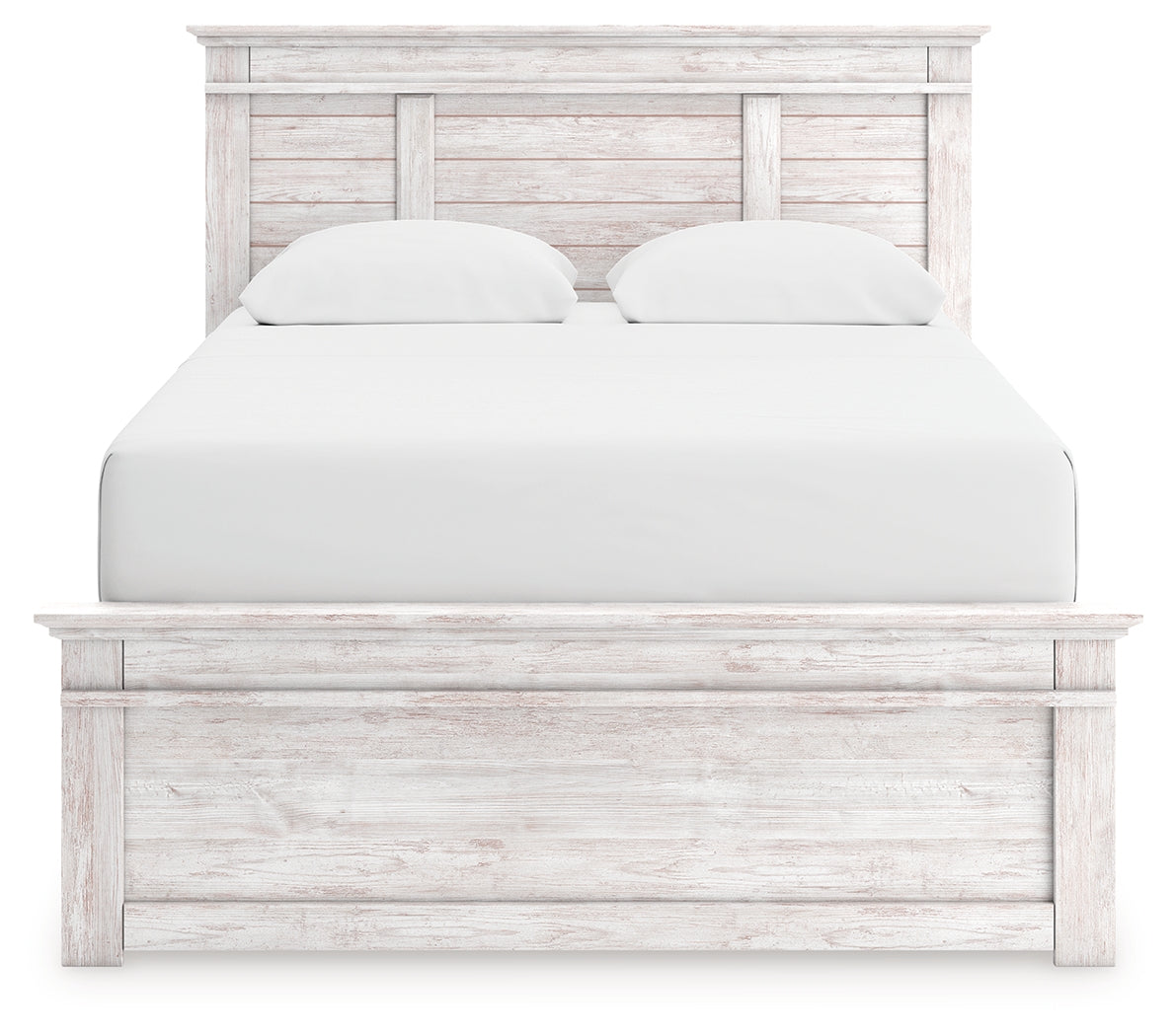 Makidern Whitewash Queen Panel Bed, Dresser and Mirror - Ornate Home