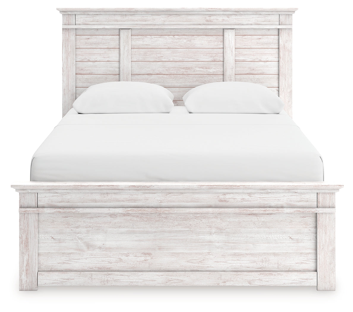 Makidern Whitewash Queen Panel Bed with 4 Storage, Dresser and Mirror - Ornate Home