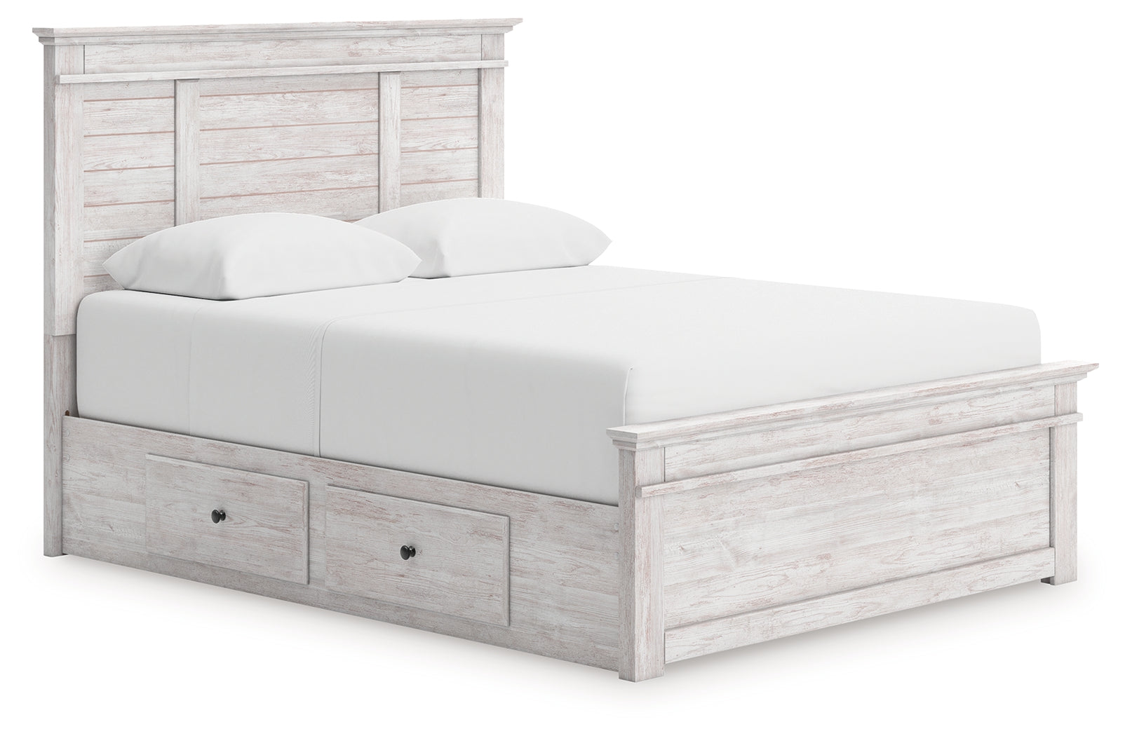 Makidern Whitewash Queen Panel Bed with 4 Storage, Dresser and Mirror - Ornate Home