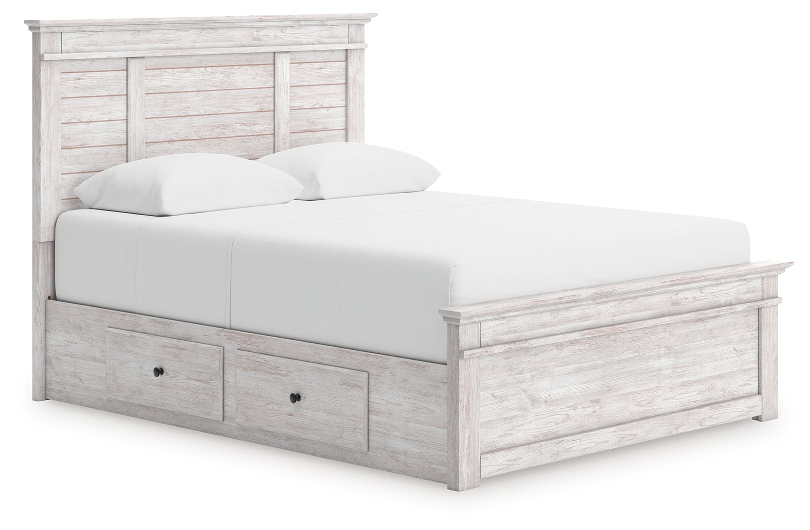 Makidern Whitewash Queen Panel Bed with Storage, Dresser and Mirror (Online Special Price) - Ornate Home