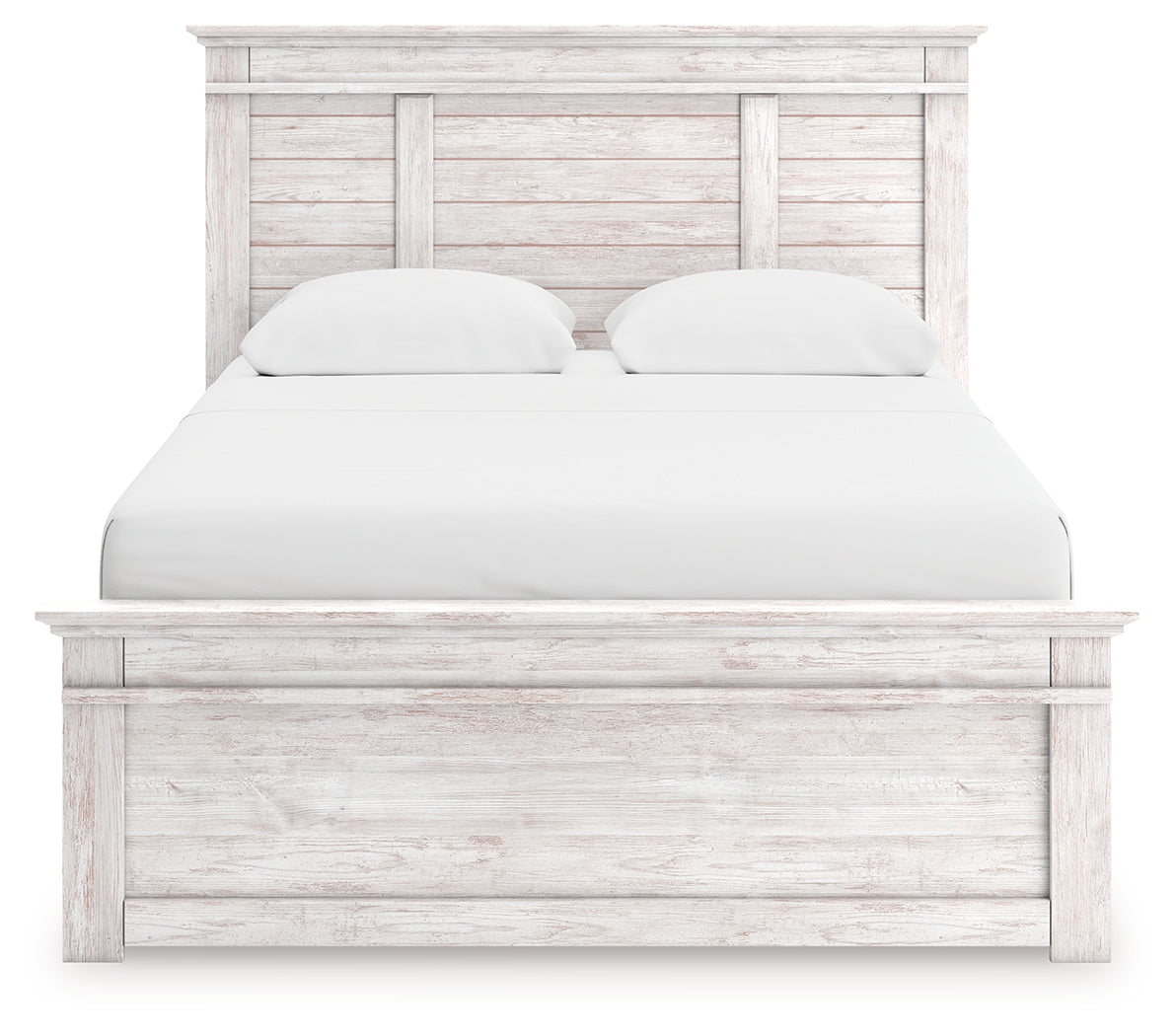 Makidern Whitewash Queen Panel Bed with Storage, Dresser and Mirror - Ornate Home
