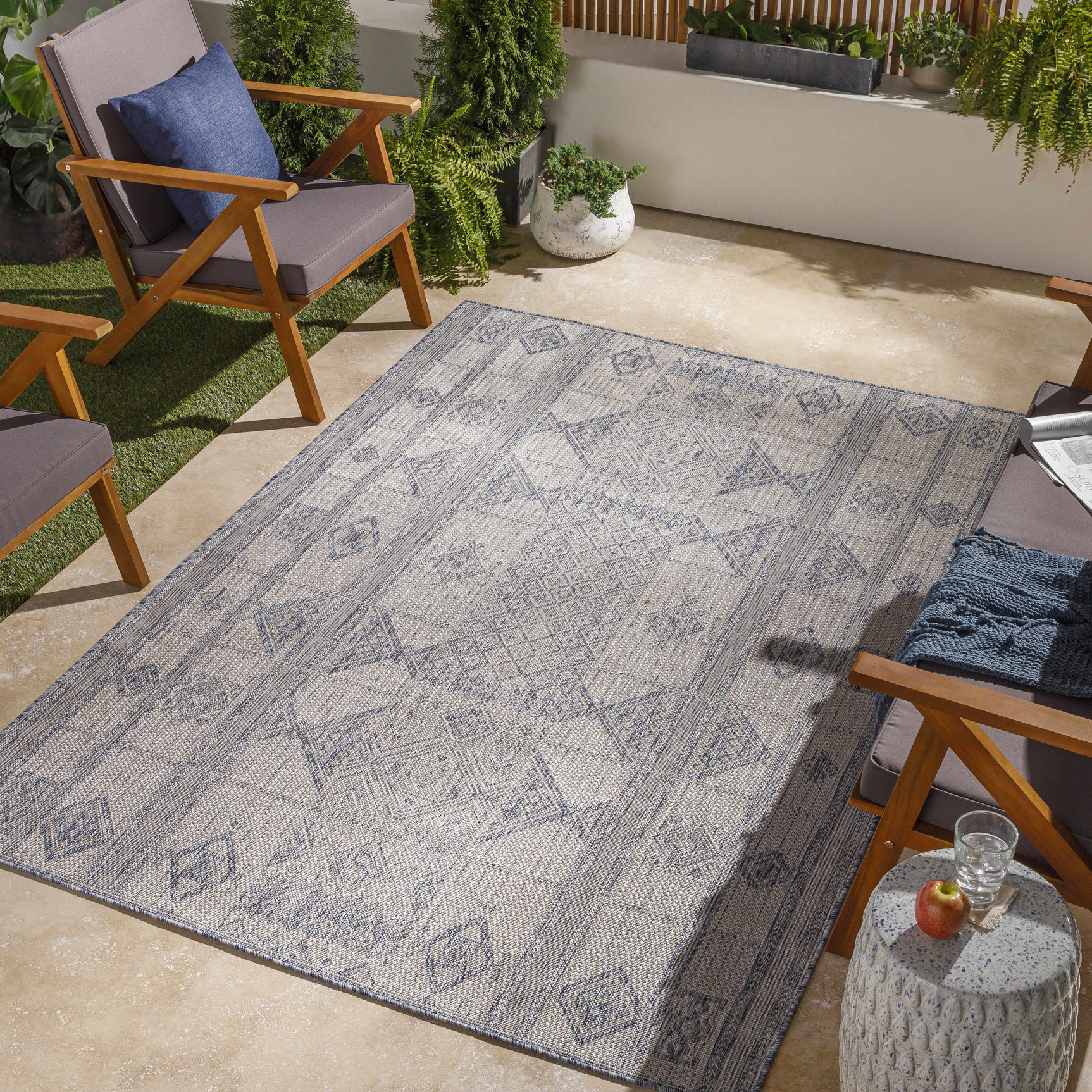 Malamig Gray & Blue Outdoor Area Rug - Clearance - Ornate Home