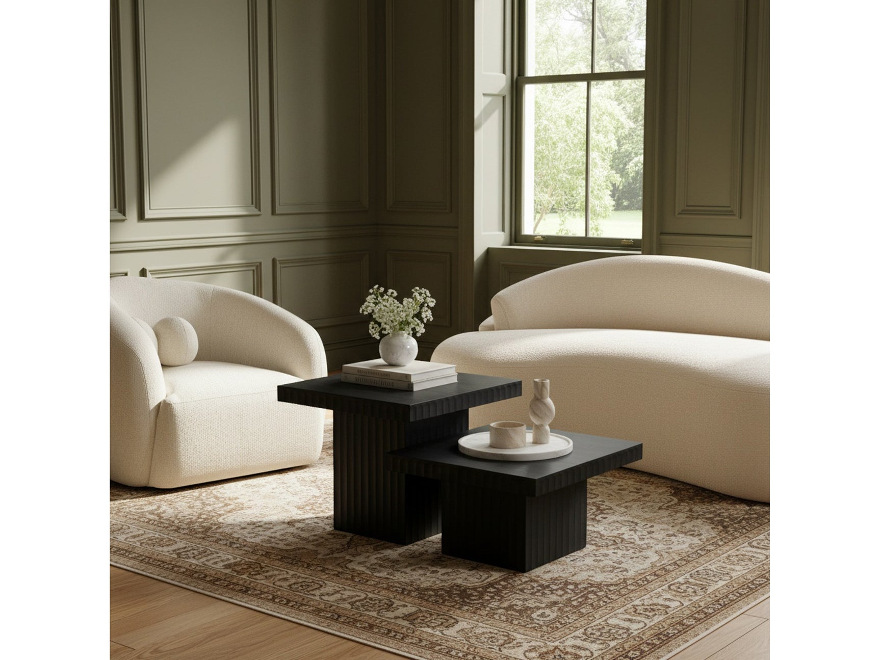 Malibu Black Wood And Oak Veneer 2-Piece Coffee Table - Ornate Home