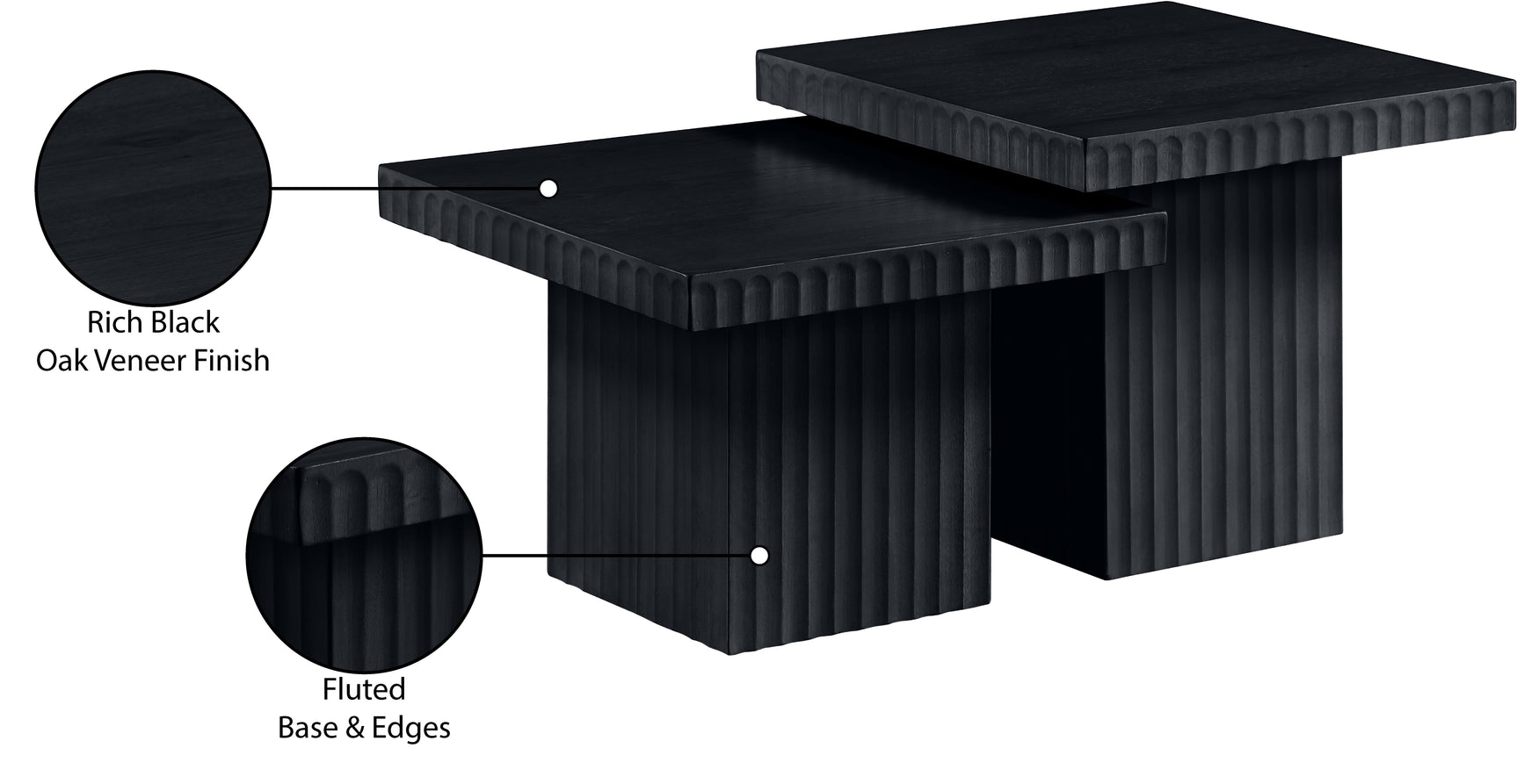 Malibu Black Wood And Oak Veneer 2-Piece Coffee Table - Ornate Home