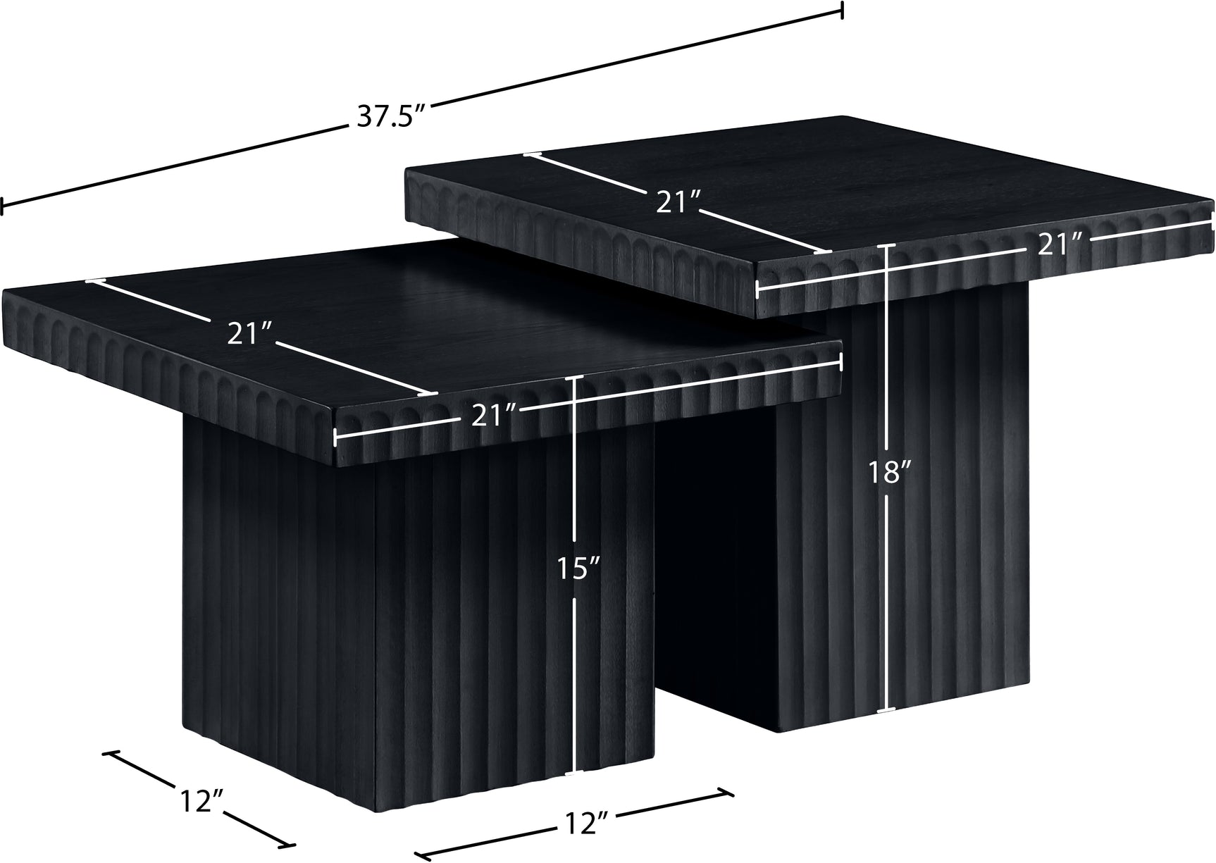 Malibu Black Wood And Oak Veneer 2-Piece Coffee Table - Ornate Home