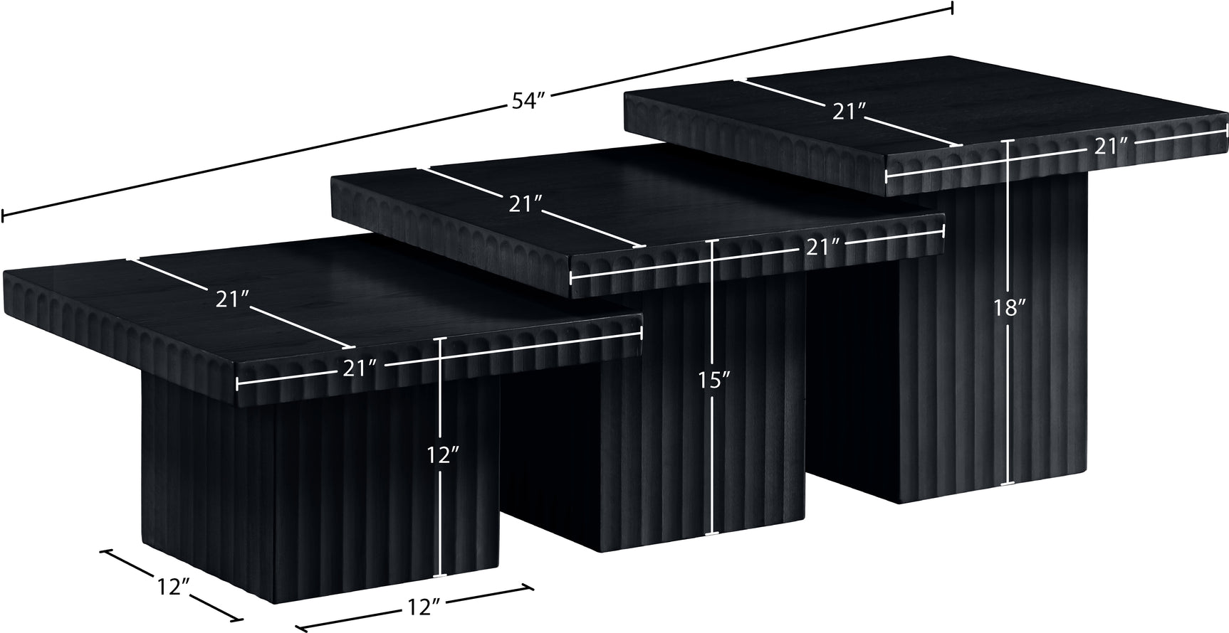 Malibu Black Wood And Oak Veneer 3-Piece Coffee Table - Ornate Home