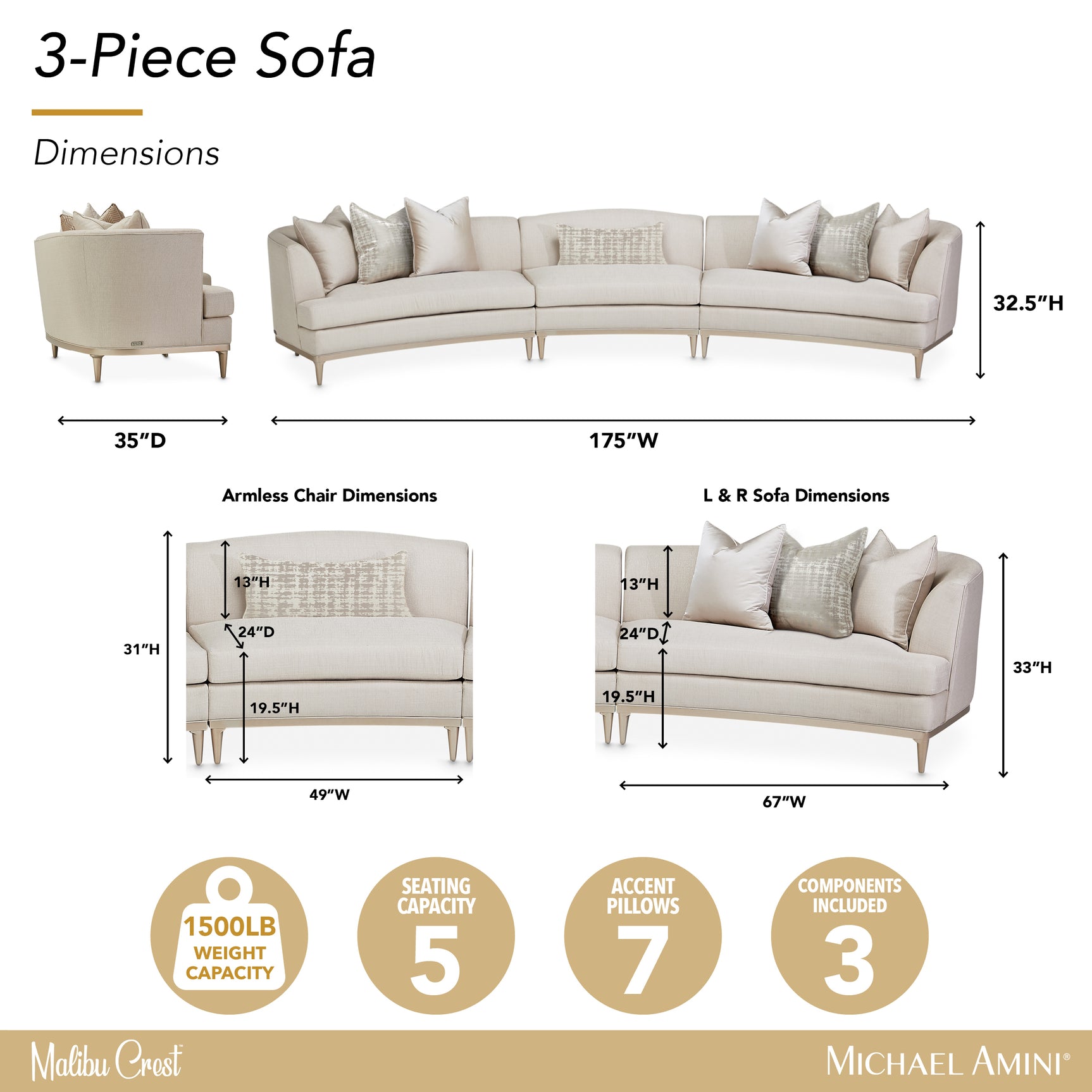 Malibu Crest Chardonnay/Pearl 3-Piece Sofa - Ornate Home