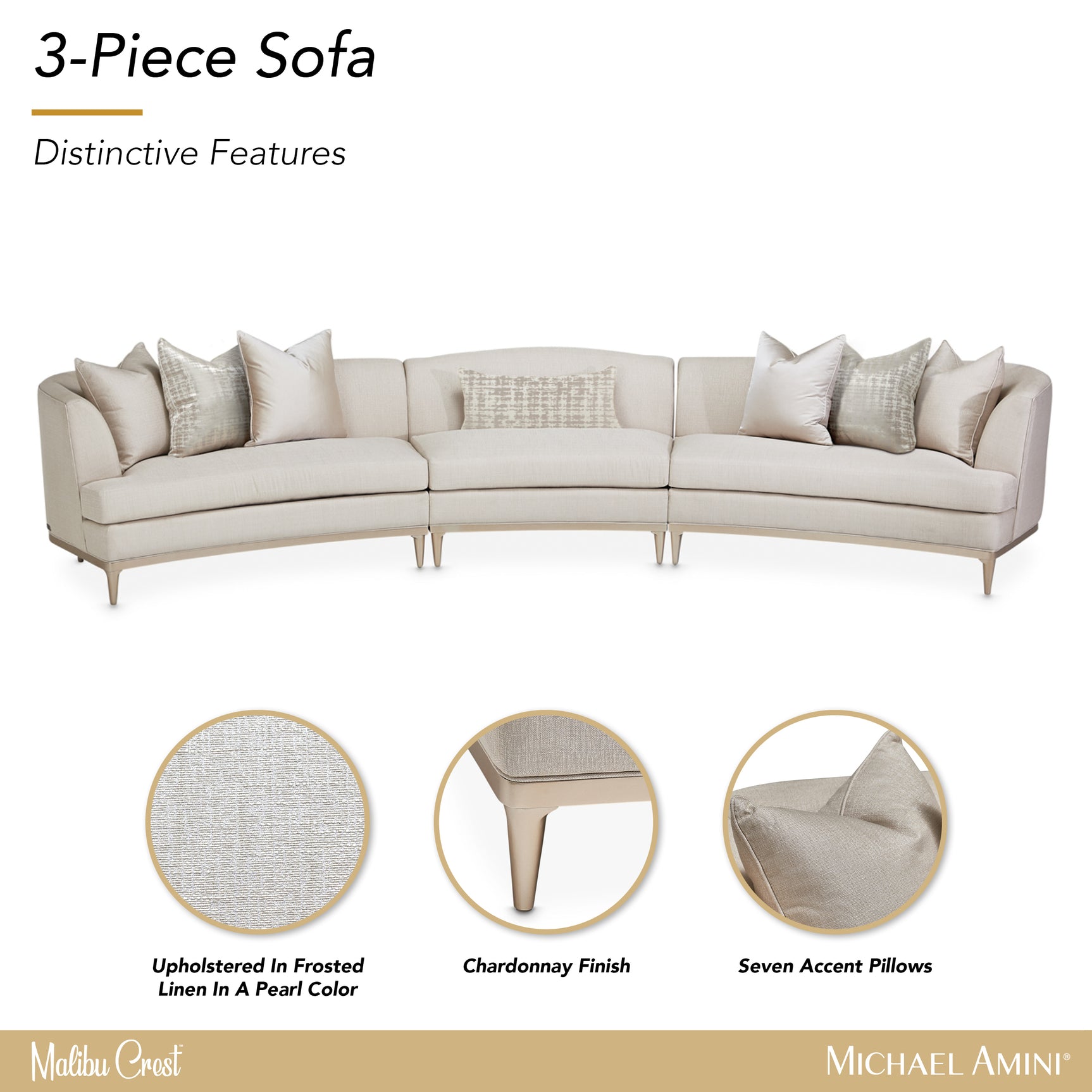 Malibu Crest Chardonnay/Pearl 3-Piece Sofa - Ornate Home