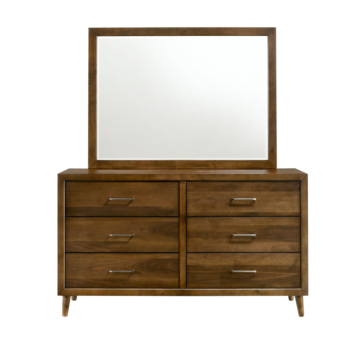 Malibu Walnut 6-Drawer Dresser & Mirror Set