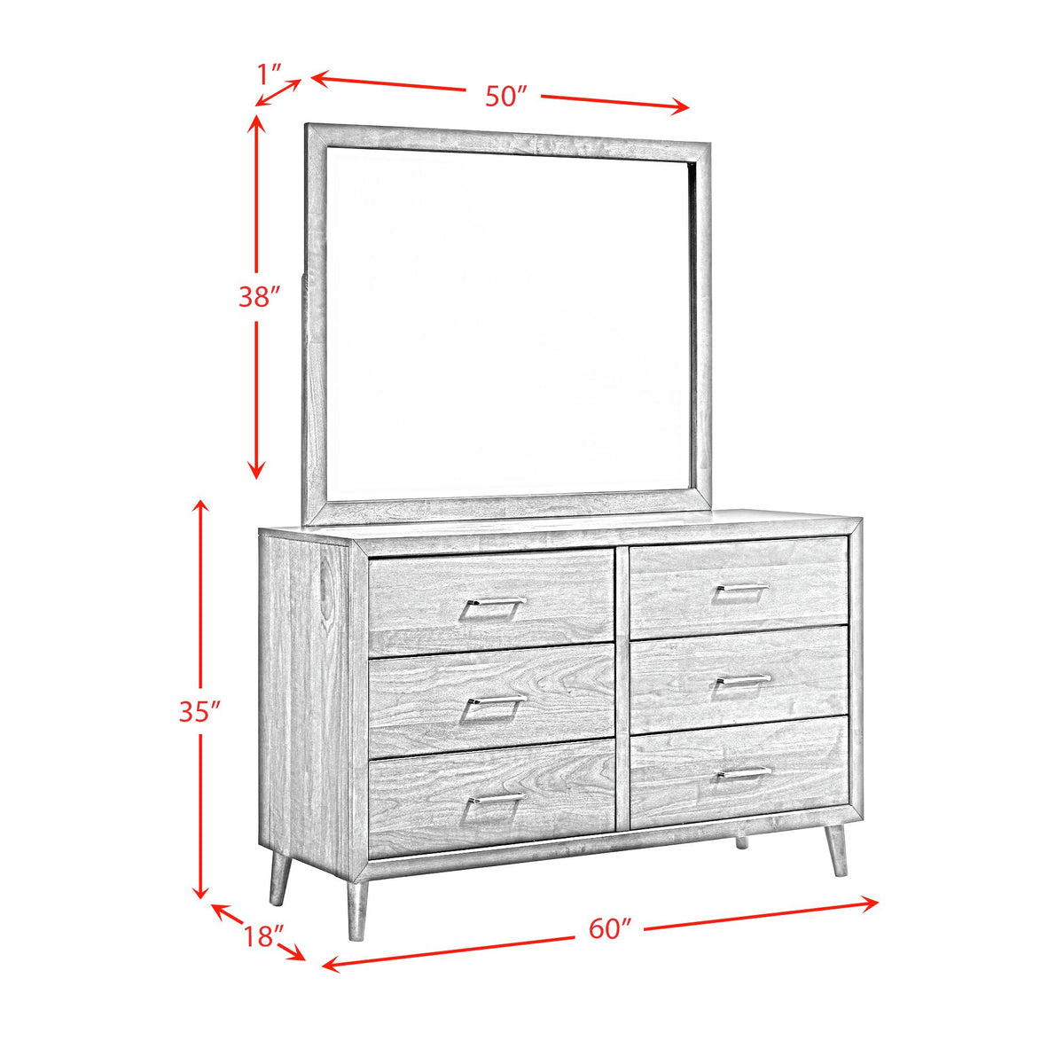 Malibu Walnut 6-Drawer Dresser & Mirror Set