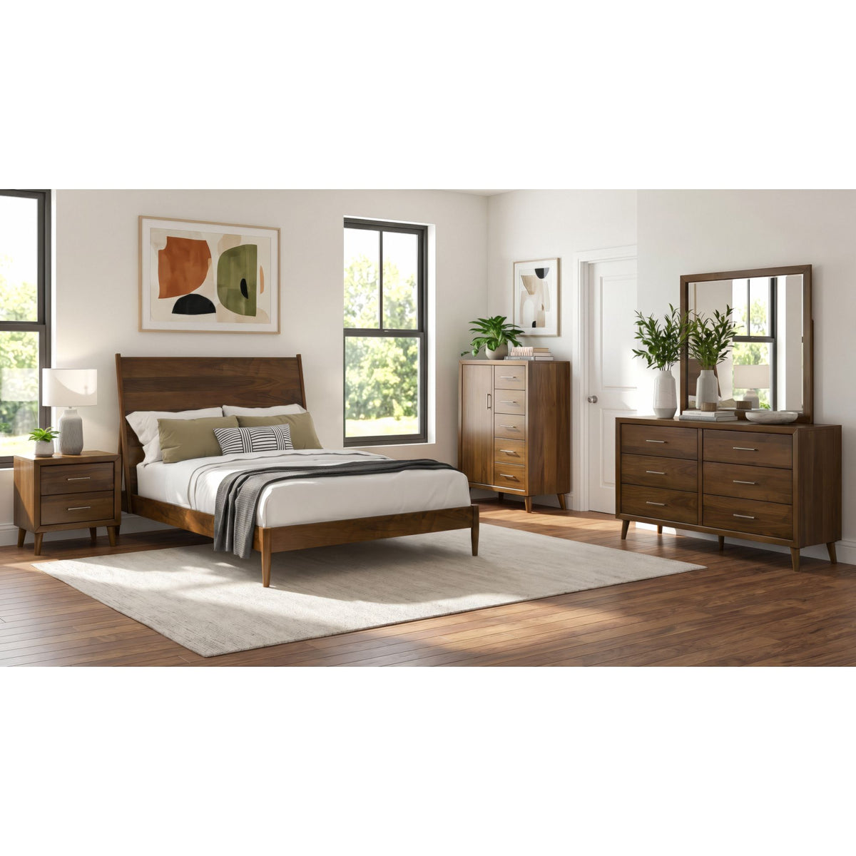 Malibu Walnut 6-Drawer Dresser & Mirror Set