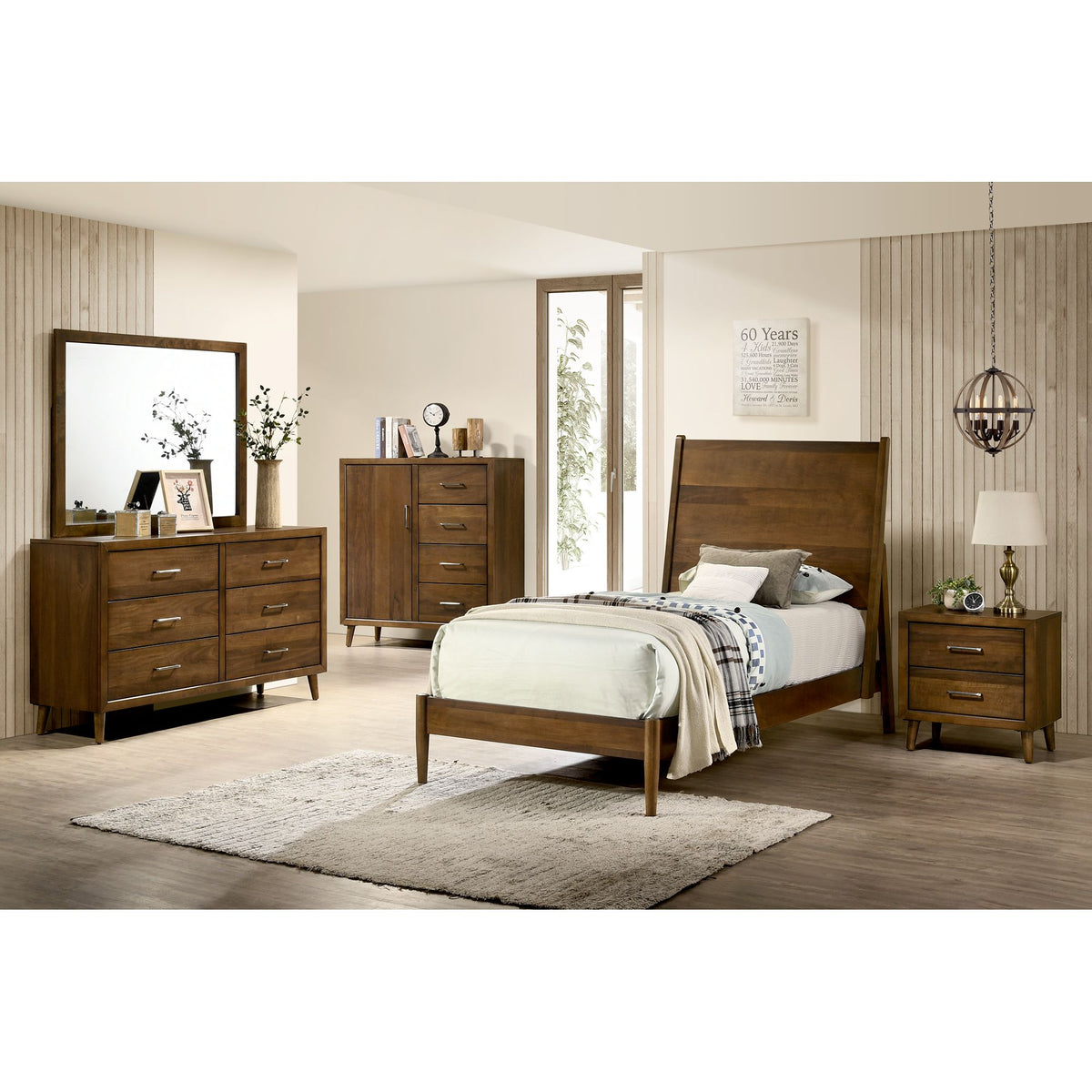 Malibu Walnut Twin Panel Bed - Ornate Home