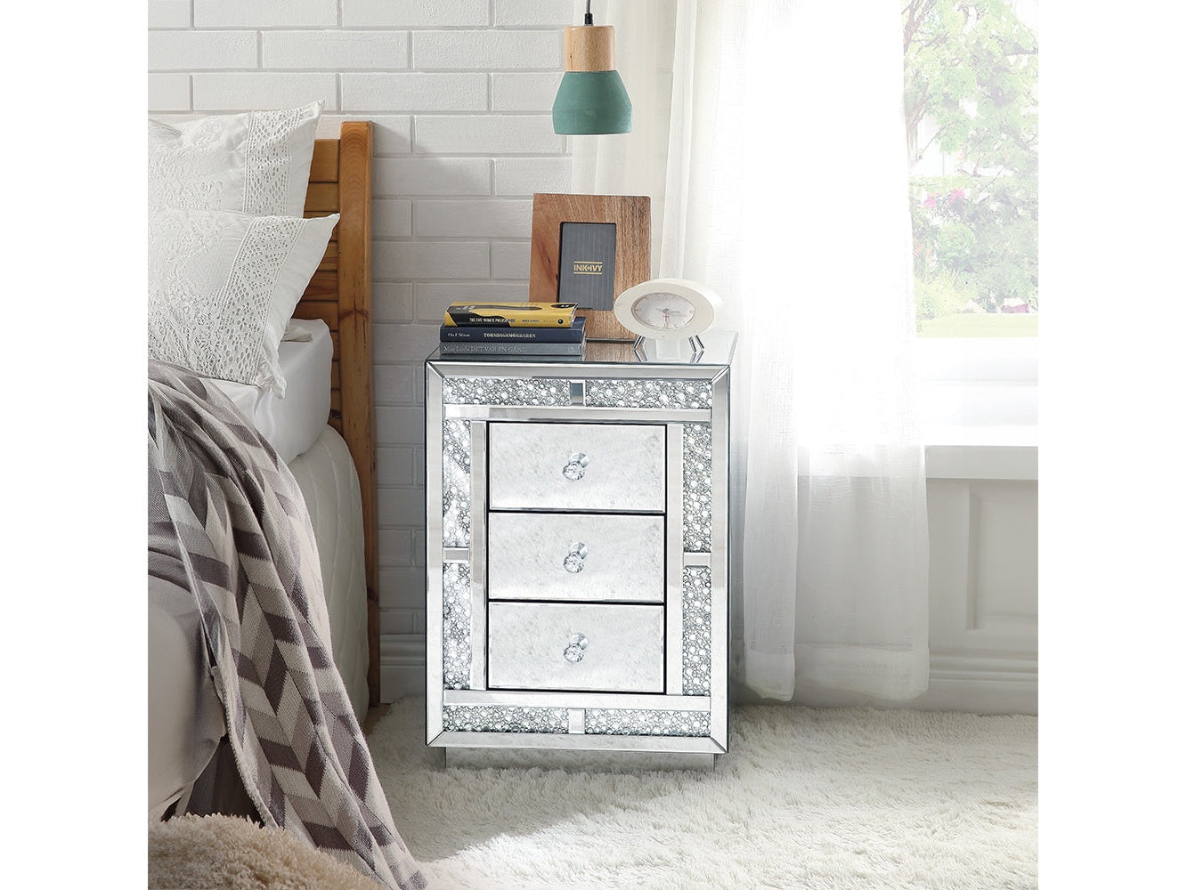 Mallika Mirrored & Faux Crystals Accent Table - Ornate Home