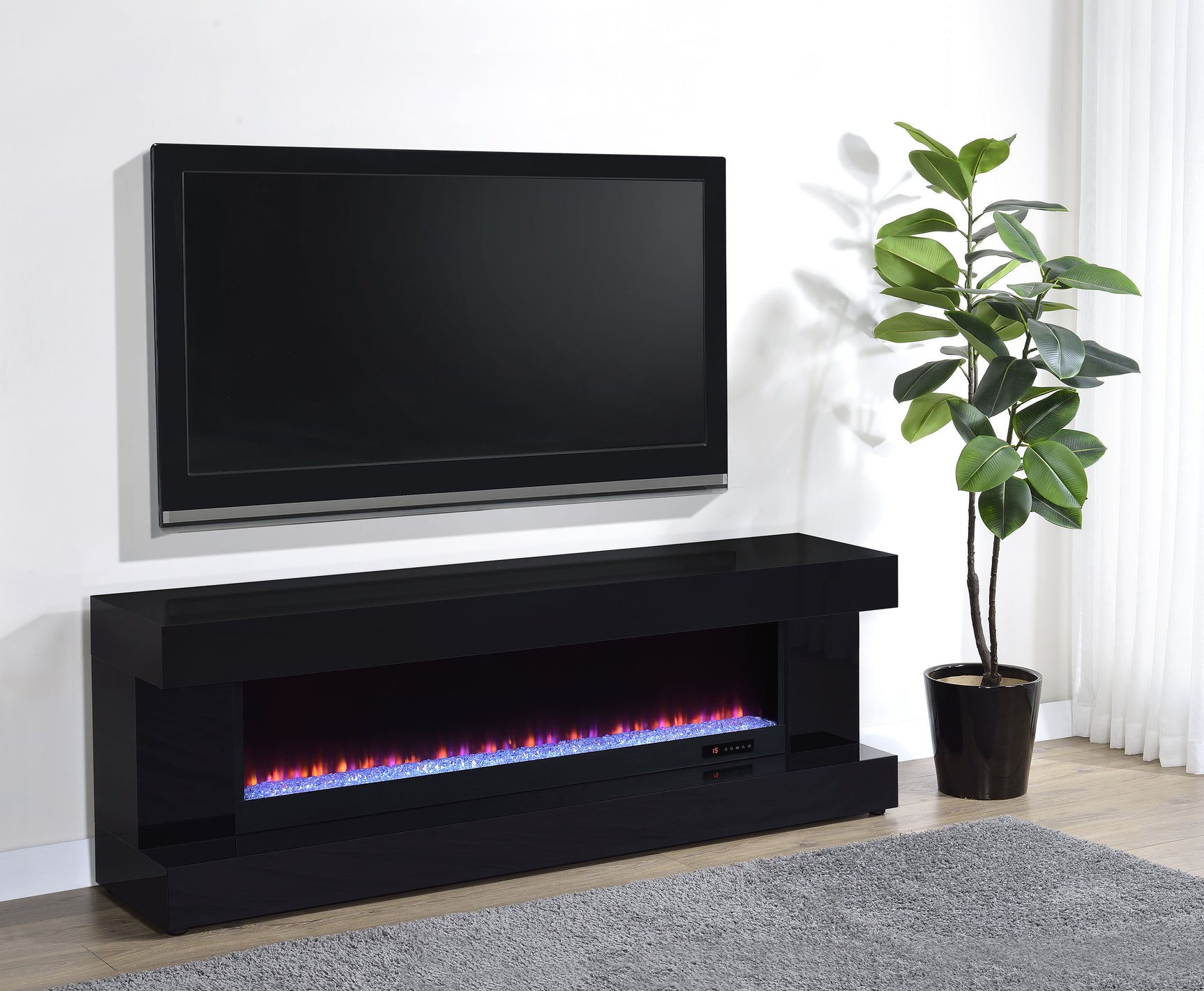Mallory Black High Gloss TV Stand Fireplace Console Bluetooth Speaker - Ornate Home