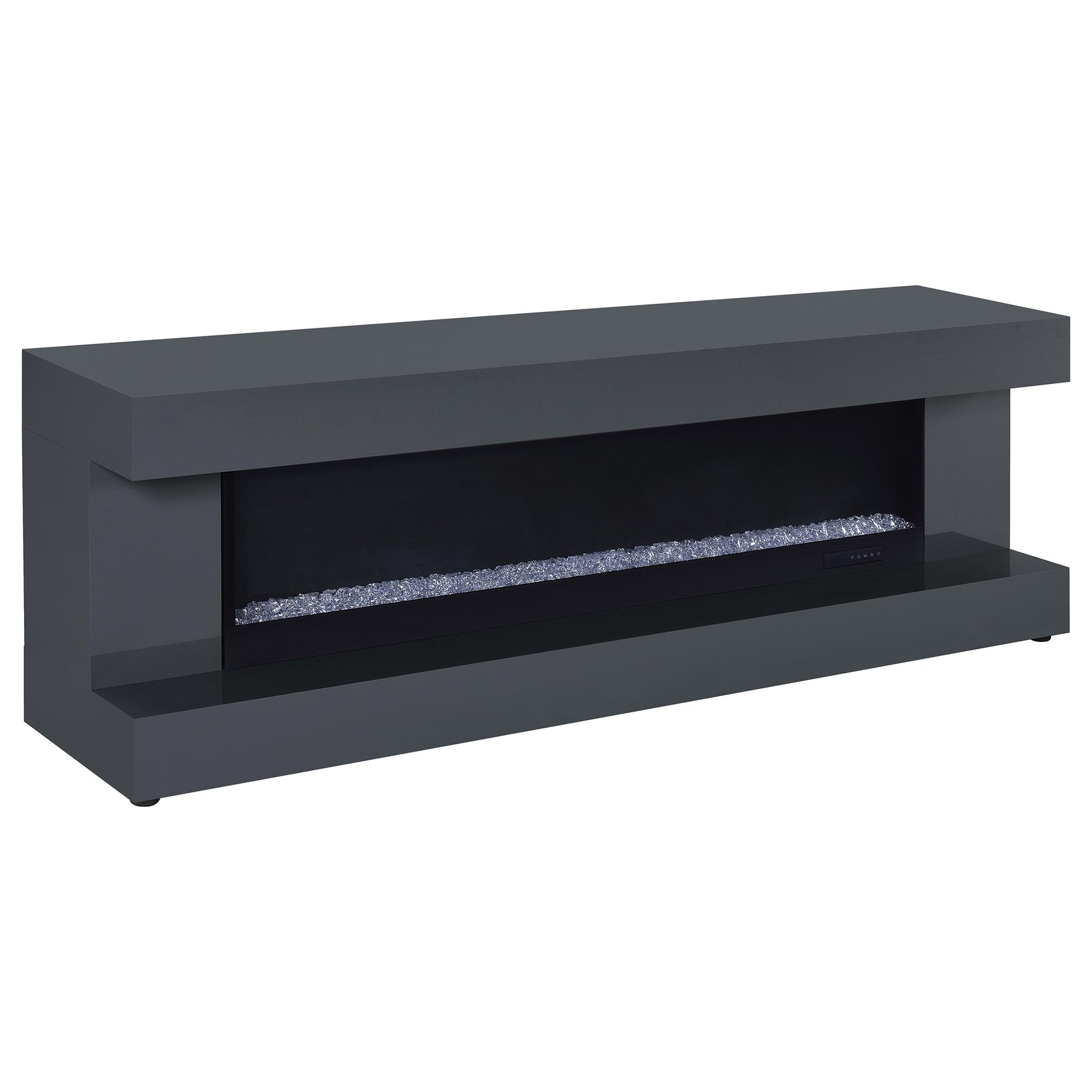 Mallory Grey High Gloss TV Stand Fireplace Console Bluetooth Speaker - Ornate Home