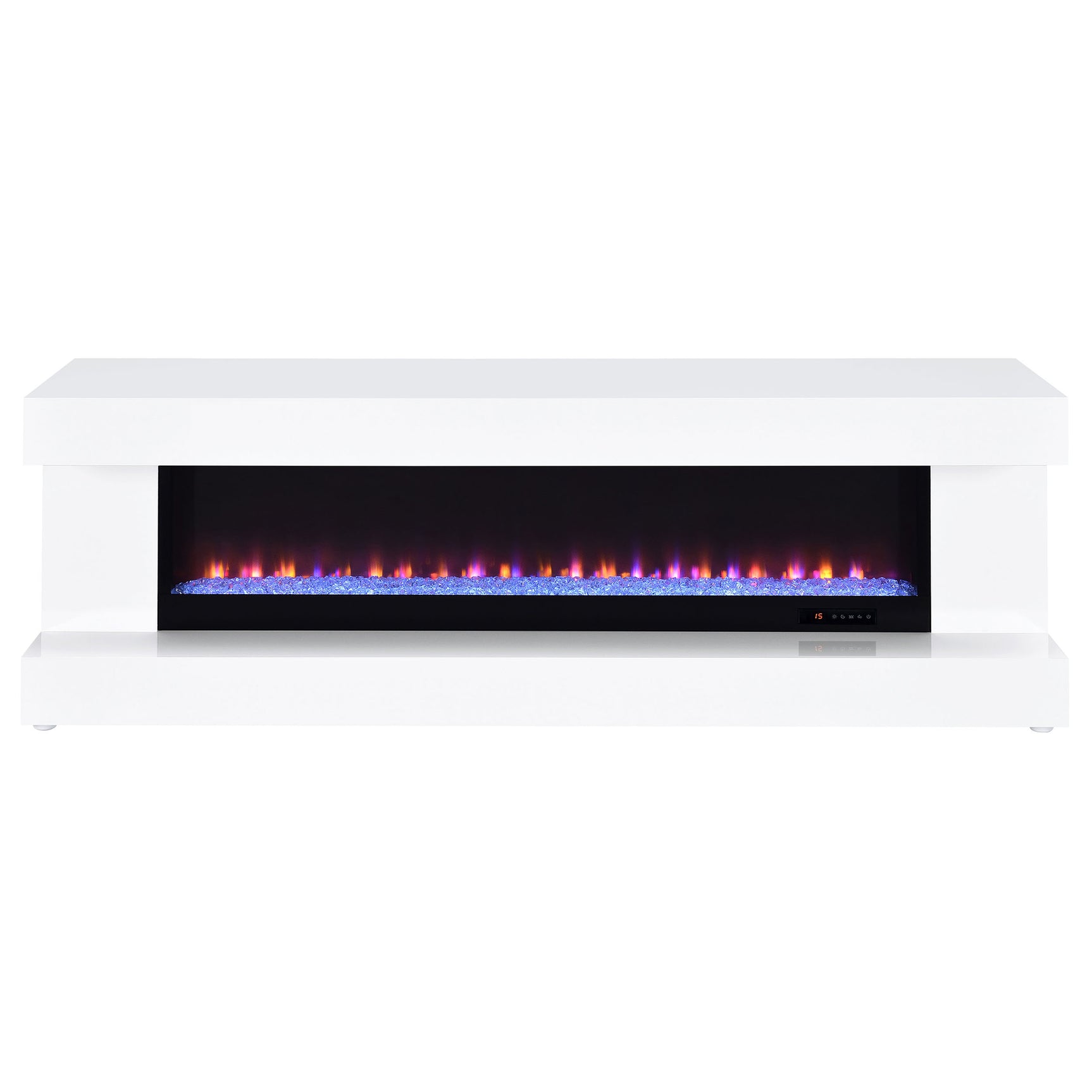 Mallory White High Gloss TV Stand Fireplace Console Bluetooth Speaker - Ornate Home
