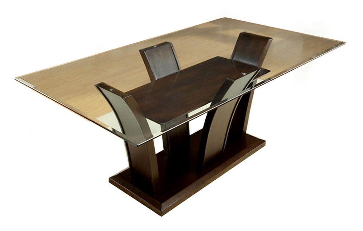 Manhattan Brown Cherry Glass Top Dining Table - Ornate Home