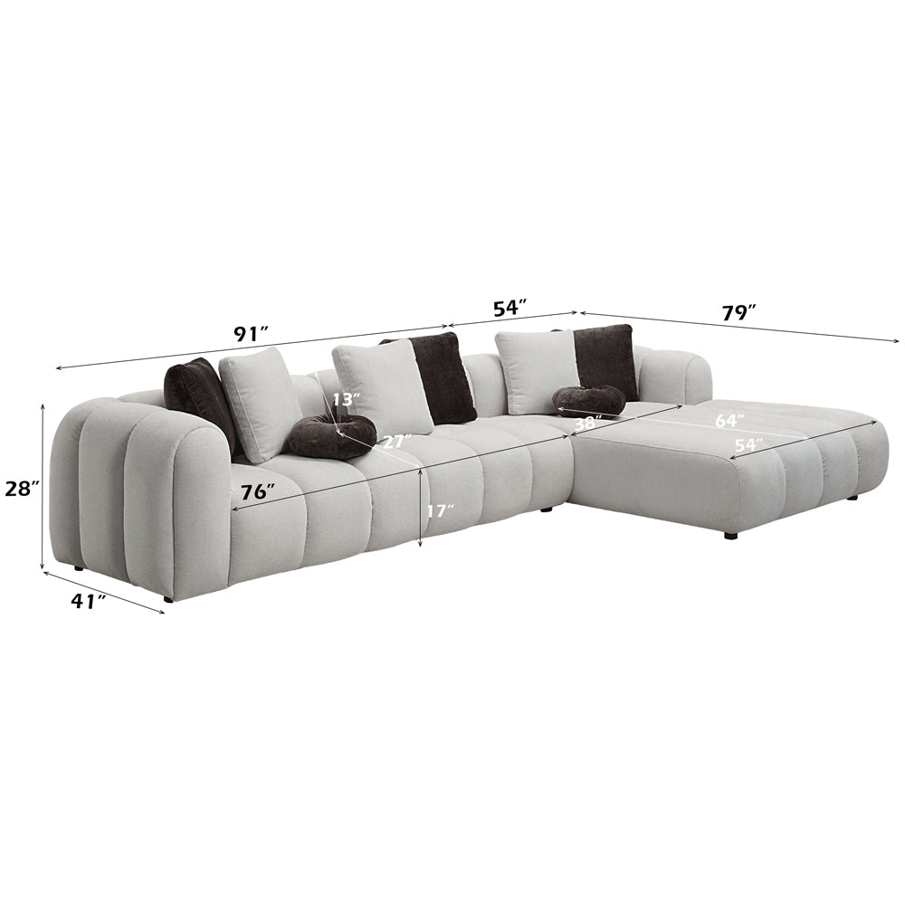 Manilla Ivory White Linen Sectional Sofa w/8 Pillows - Ornate Home