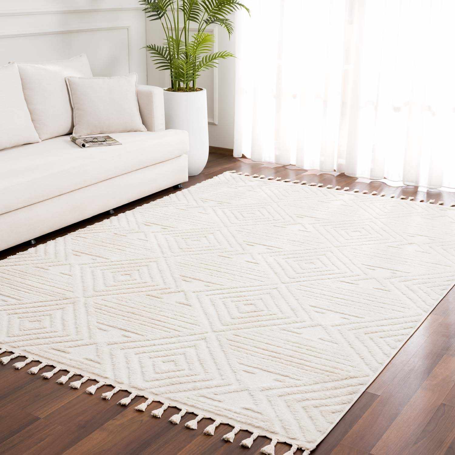 Manyas 3D Bone Area Rug with Tassels - Clearance - Ornate Home