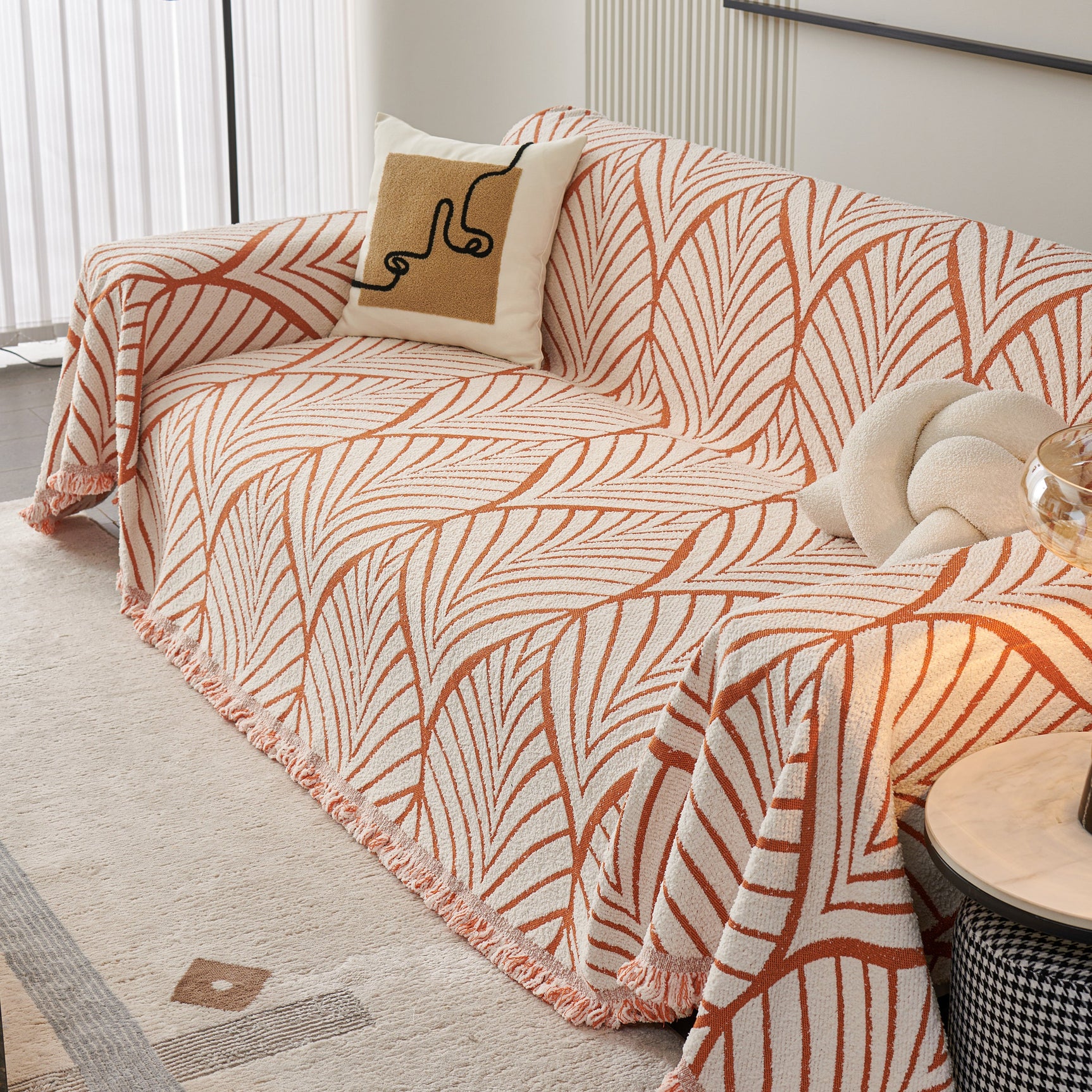 Maple Leaves Reversible Chenille Blanket Covers for Couch, Furniture Decoration Cover Sofa Slipcovers - Ornate Home