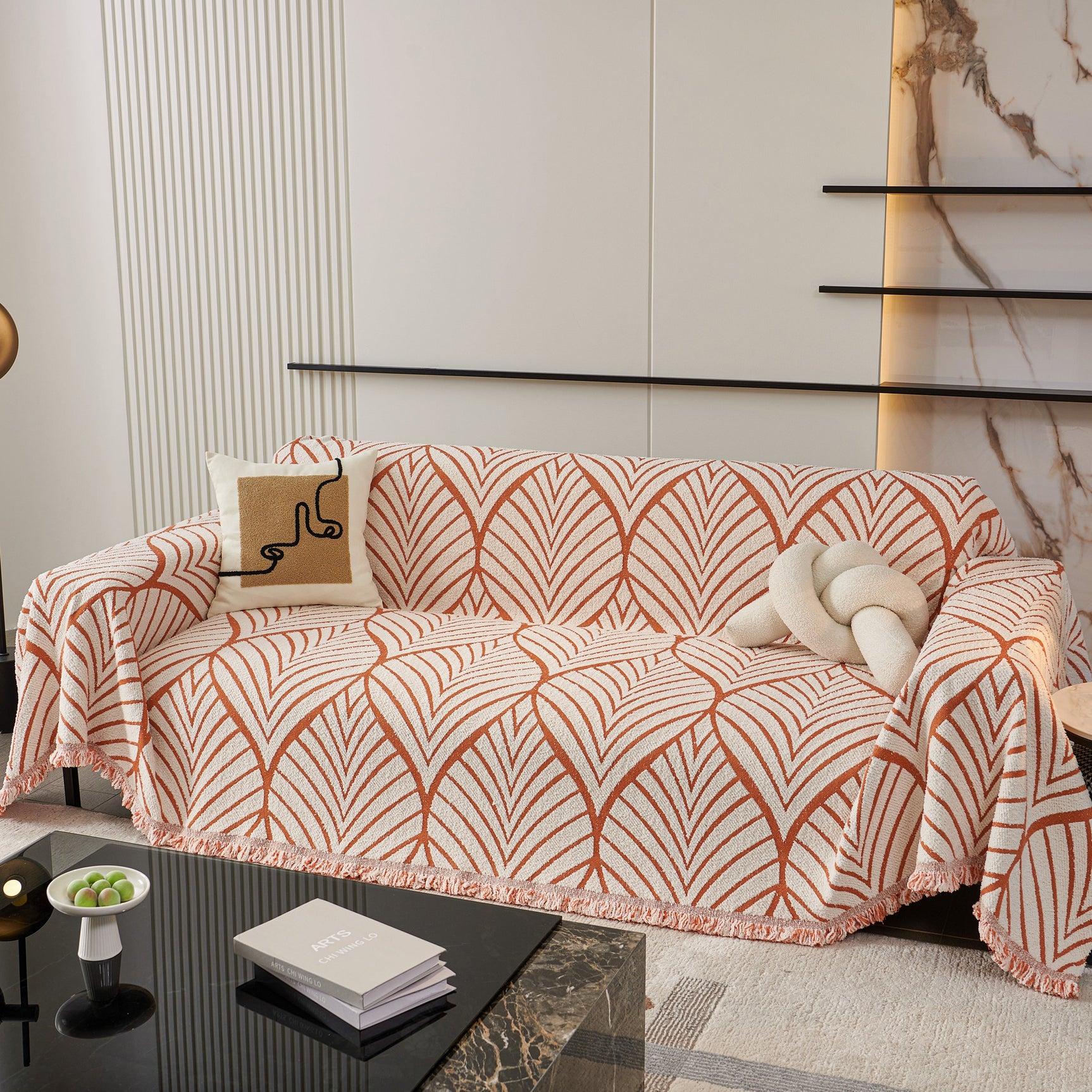 Maple Leaves Reversible Chenille Blanket Covers for Couch, Furniture Decoration Cover Sofa Slipcovers - Ornate Home